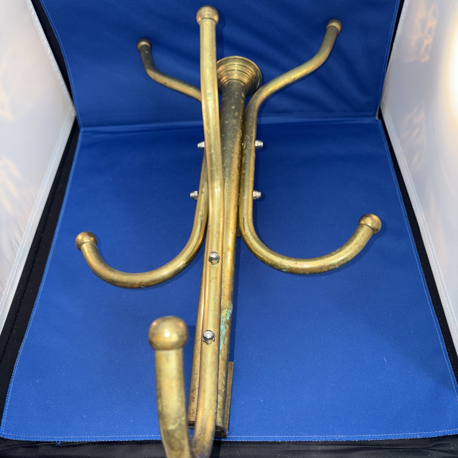 Vintage Brass Coat Rack Wall Mount, Barber Shop, Triple Arm, 18”