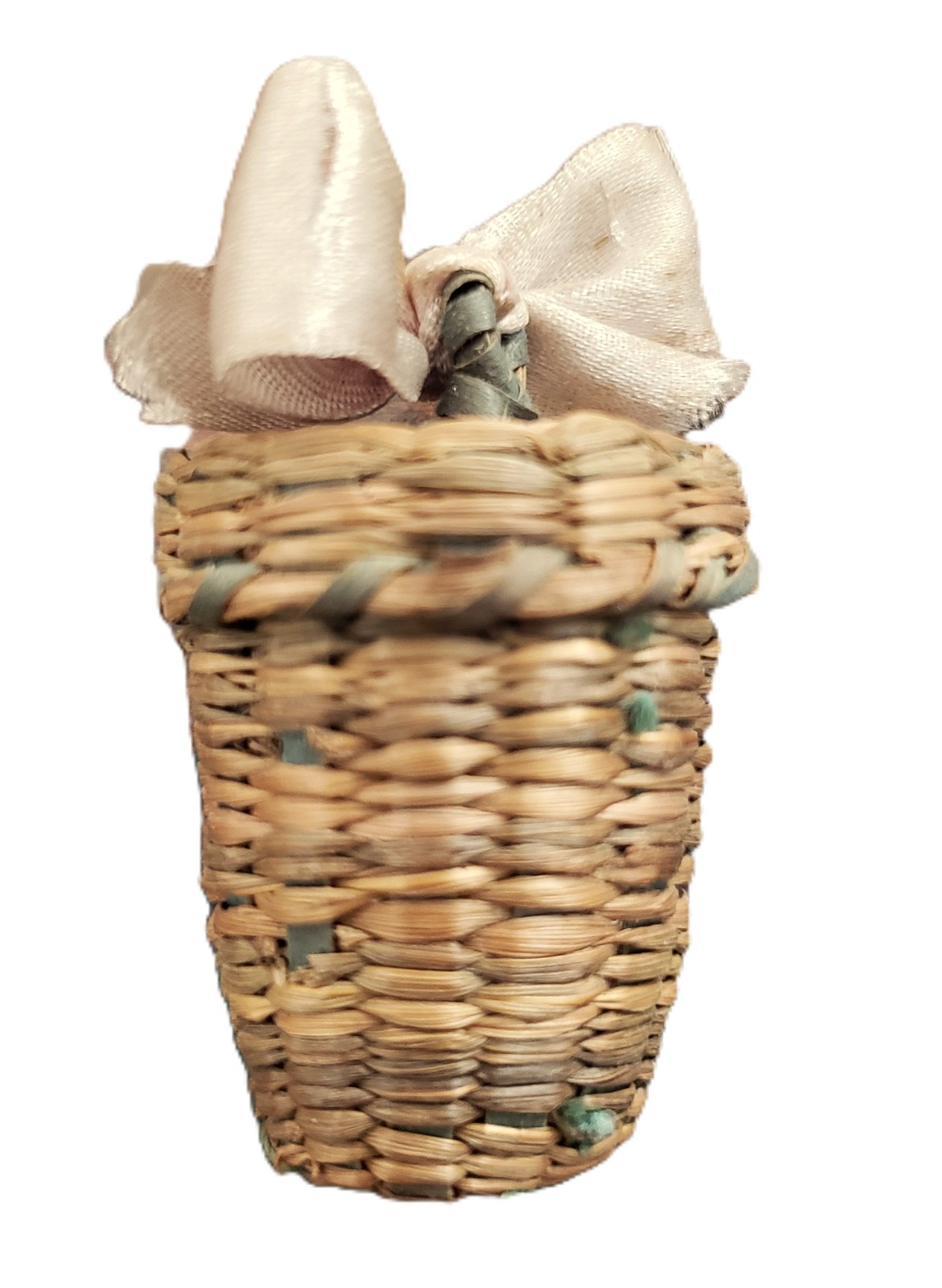 Antique N.E. MicMac Vintage MINIATURE Sweet Grass THIMBLE Sewing Tool Basket #2
