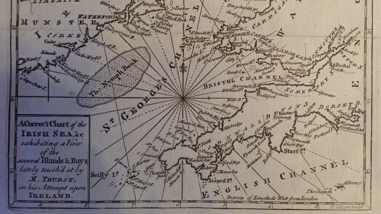 1760 ANTIQUE COPPER PLATE MAP – CORRECT CHART OF THE IRISH SEA – GIBSON