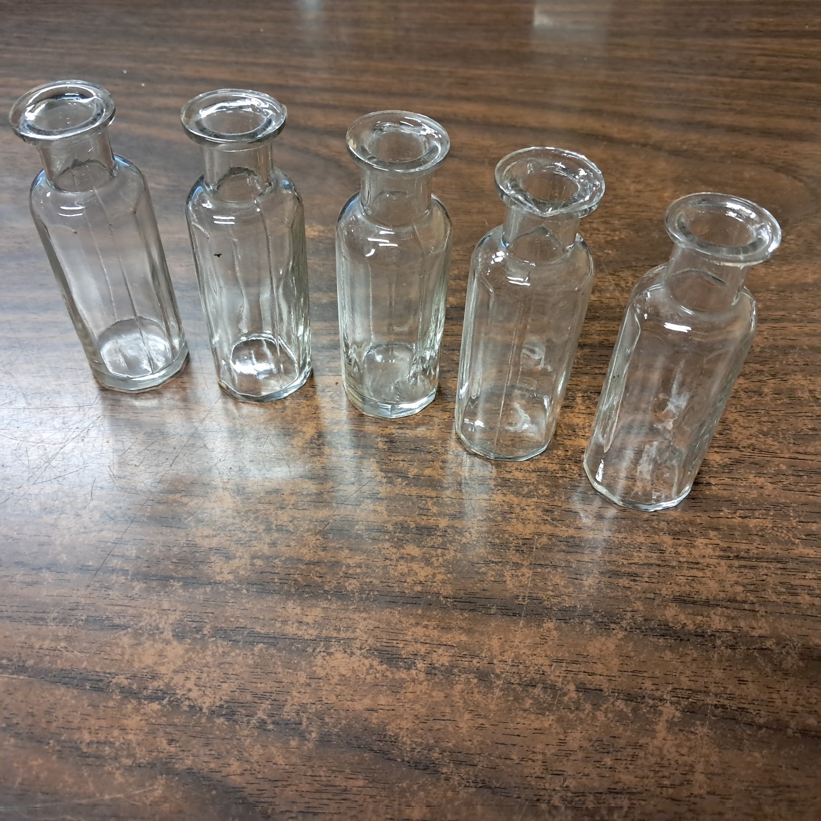 Qty 5 Old 12 Sided Small Pharmacy Bottles From Old Carriage Shed Uranium yellow