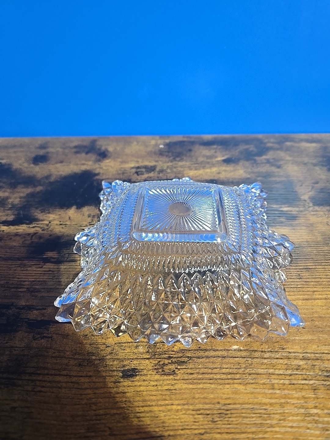 Vintage Indiana Glass Co. MCM Clear P/Square/Ruffled/Diamond Point/Candy Dish
