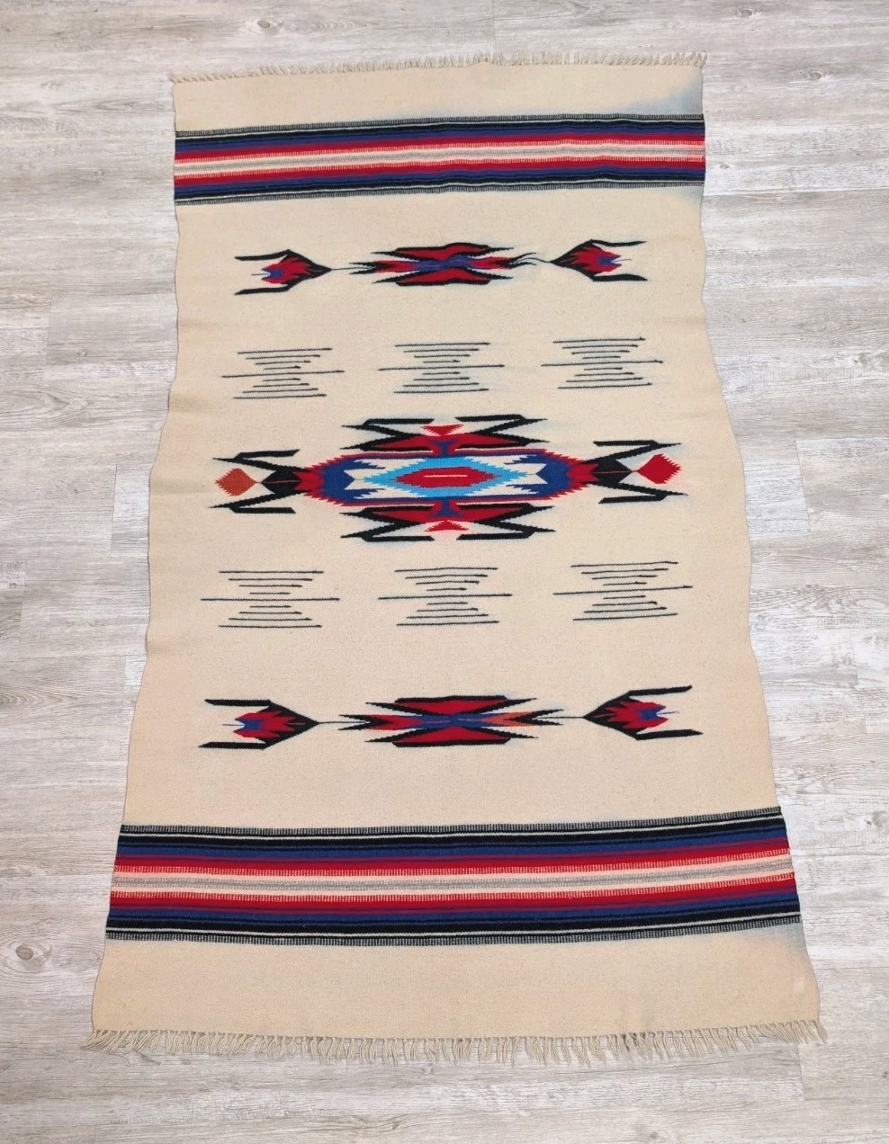 Vintage Chimayo Wool 45×80” Inches Weaving Beautiful Hand Woven Blanket Rug
