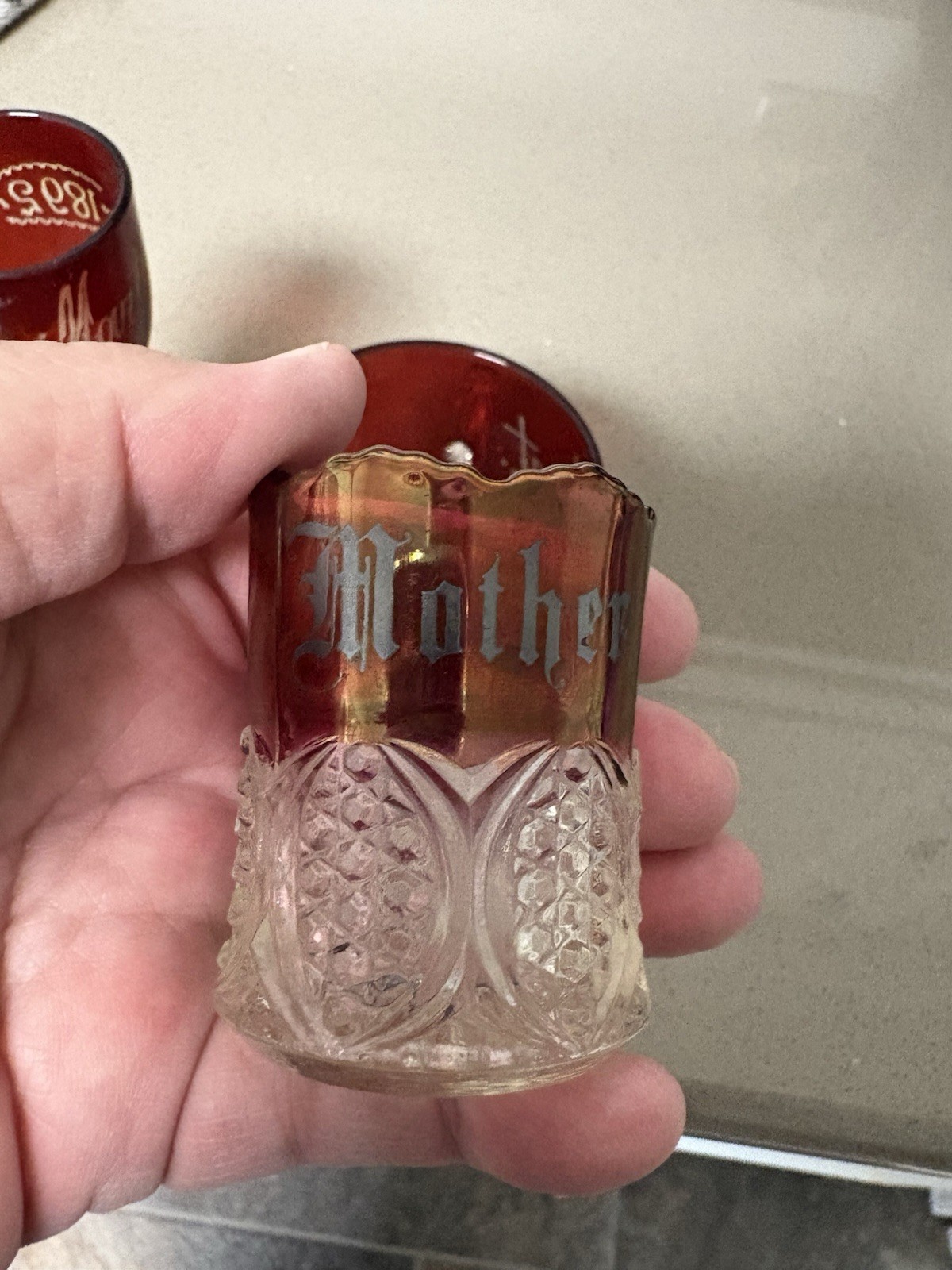 Lot 3 Ruby Glassware Etched Mother Martha Aunt RARE Small VICTORIAN