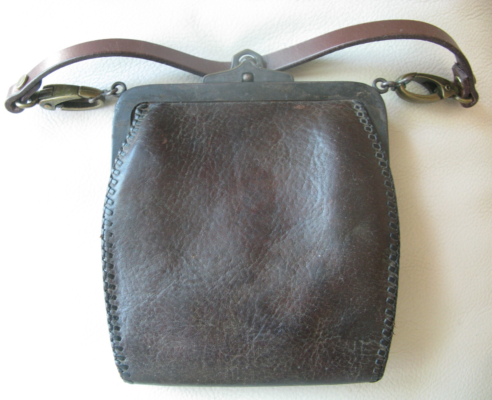 Antique Art Nouveau Deco Bird Of Paradise Tooled Brown Leather Purse JEMCO
