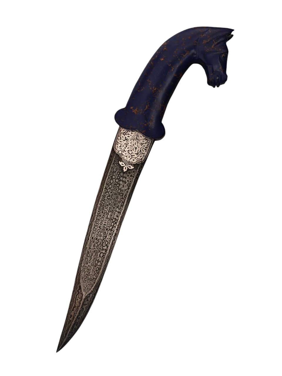 Indo persian Blue Lapis hilt kirpan & damascus Steel blade with Silver Worked