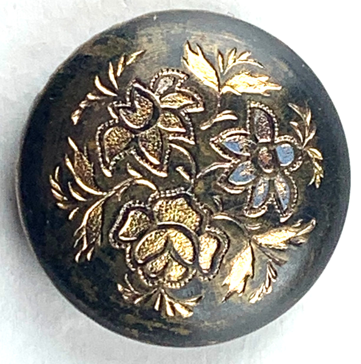 Victorian – Lovely Gilt Flowers Floral Round Button – M2 (1)