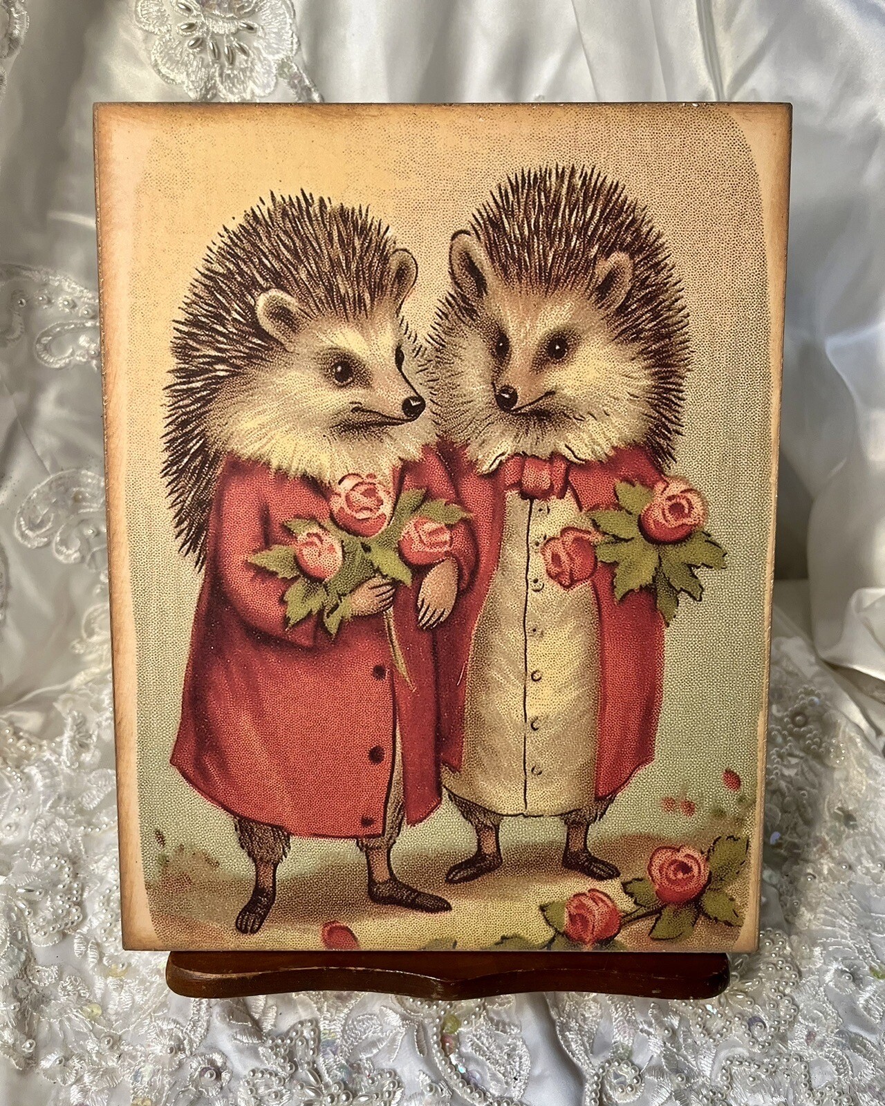 Valentine Animals: Hedgehogs #1 Print, Artist Canvas Board Sign