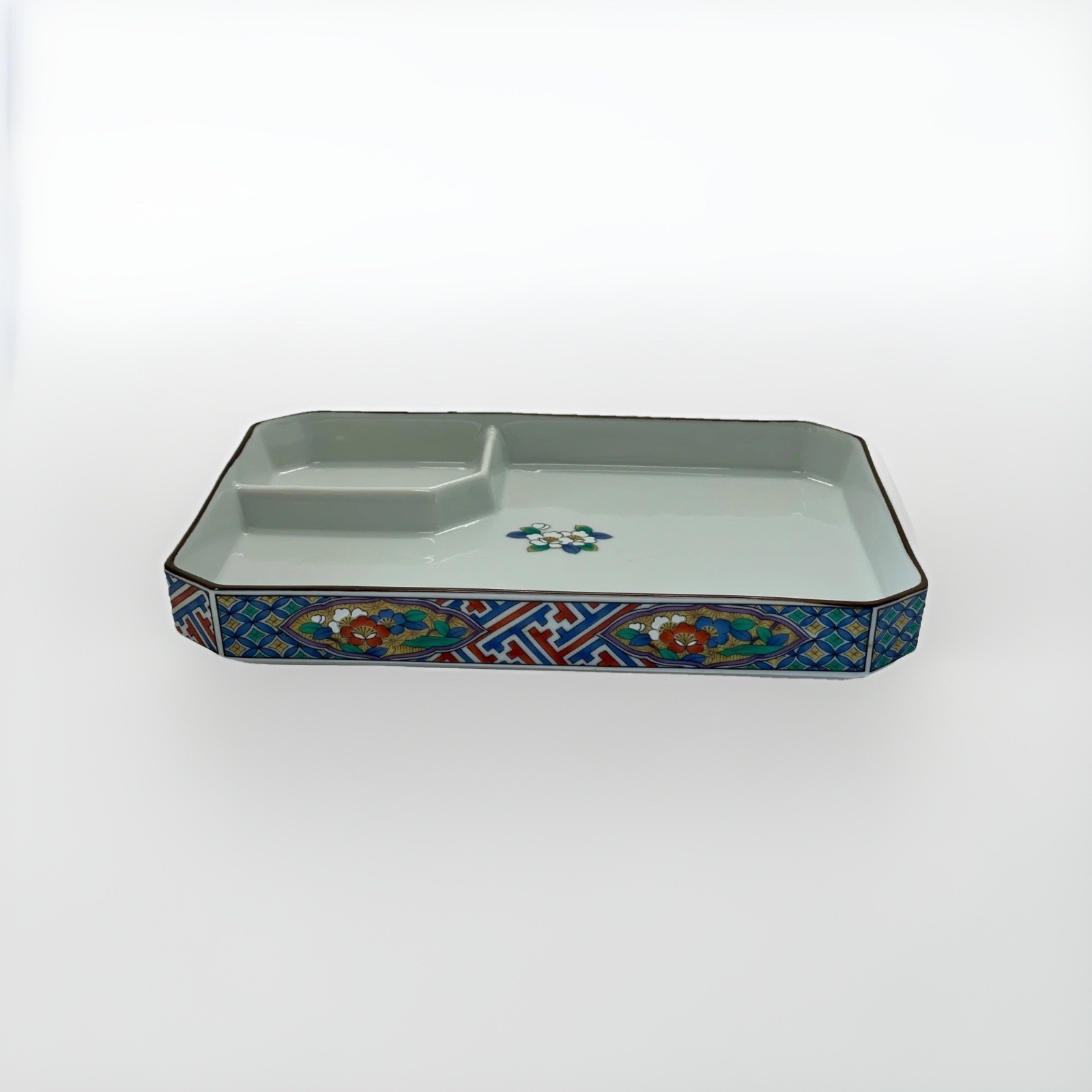 Andrea by Sadek Sushi Plate Cloisonné Style Jewelry Dish 8 X 5″ VTG Japan Floral