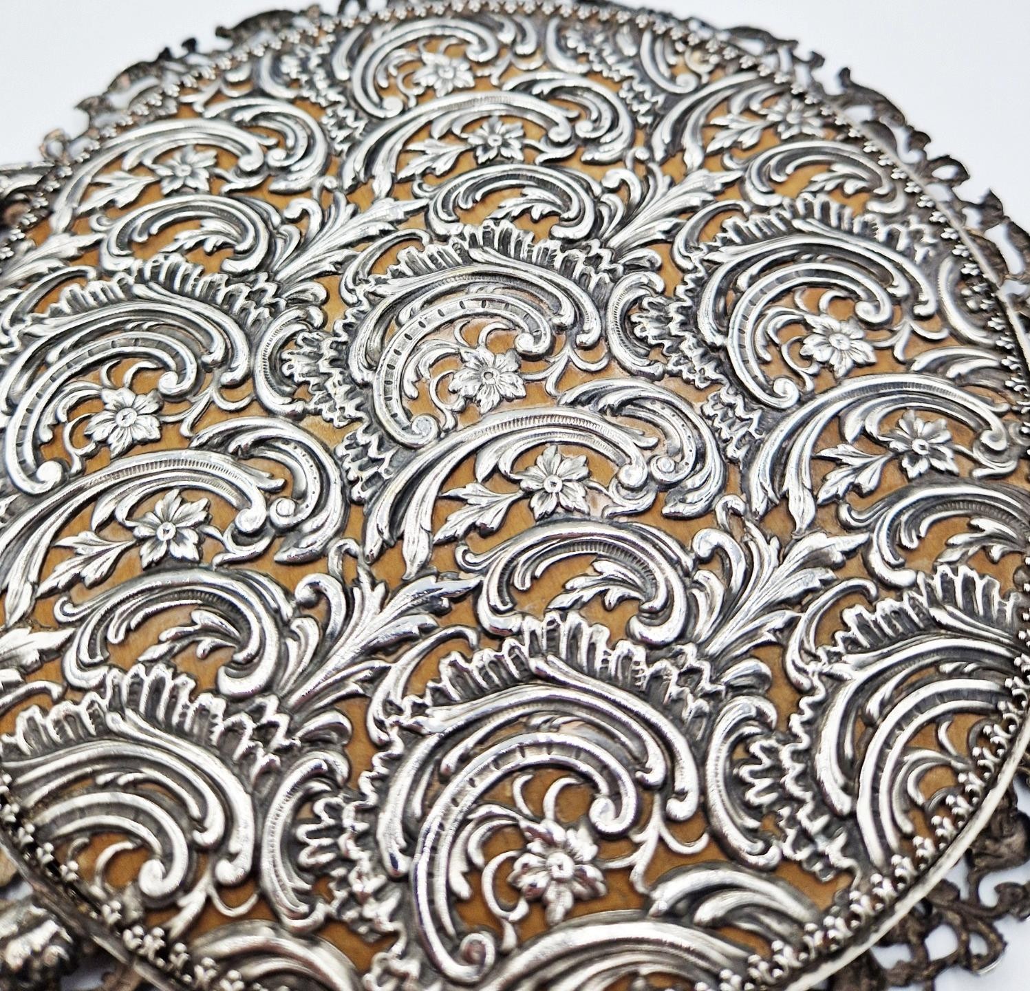 FINE CONTINENTAL SILVER PLATED OPENWORK DRESSING TABLE MIRROR c1890