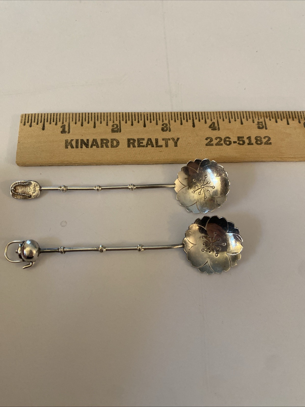 Bamboo Spoons Vtg Japanese 950 Sterling Silver 4”14gr Mom Brought To USA In 1949