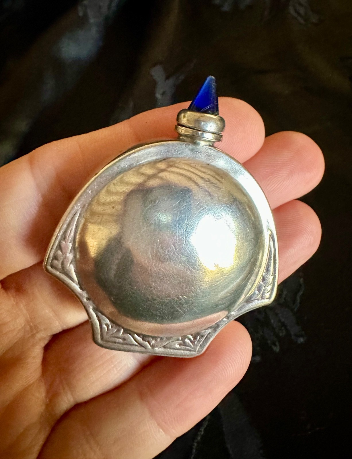 Vintage Ormex Mexico Sterling Silver Perfume Scent Bottle Blue Glass Dauber