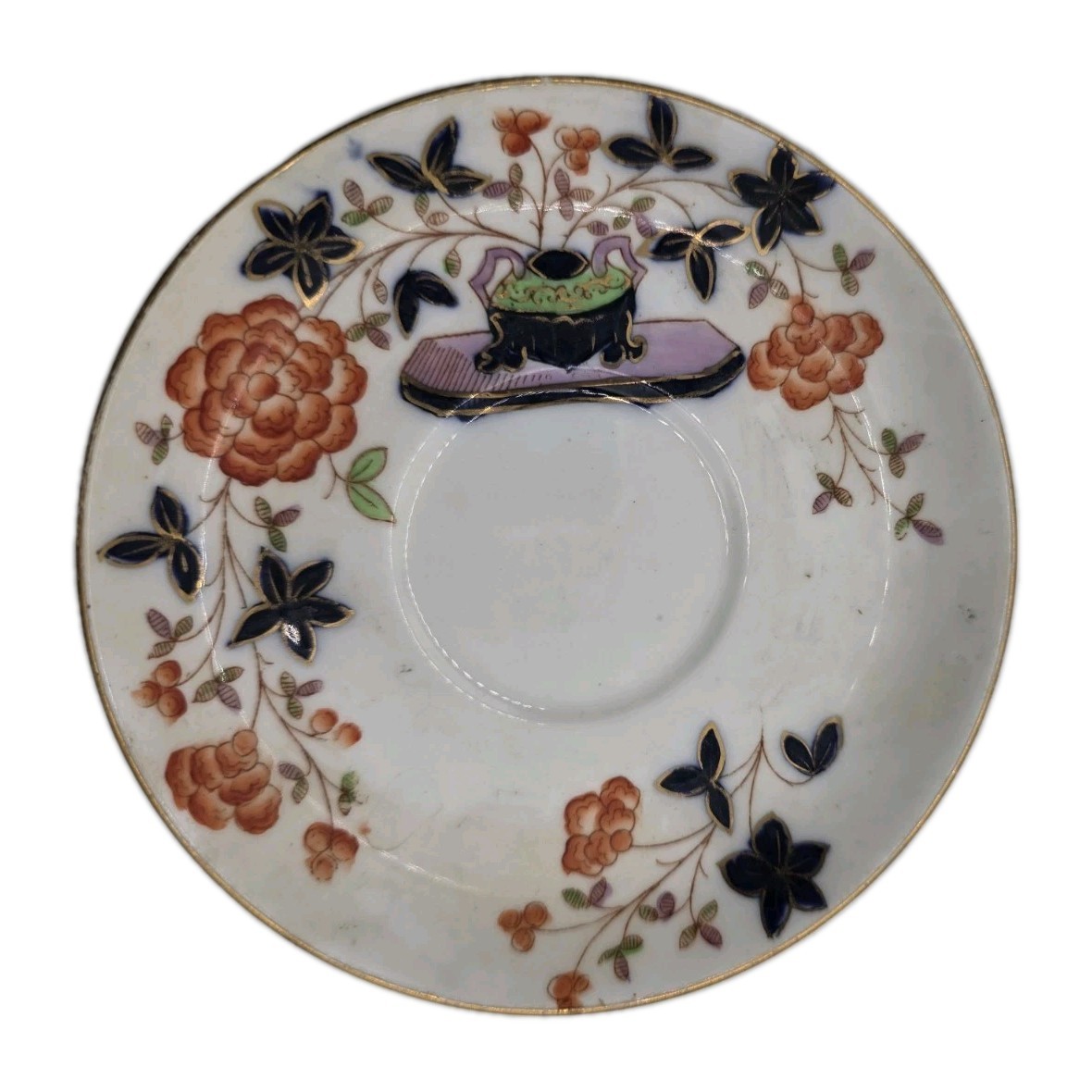 2 – Fusan by Waring and Gillow Teacup Saucer Antique Vintage Blue Orange Vtg