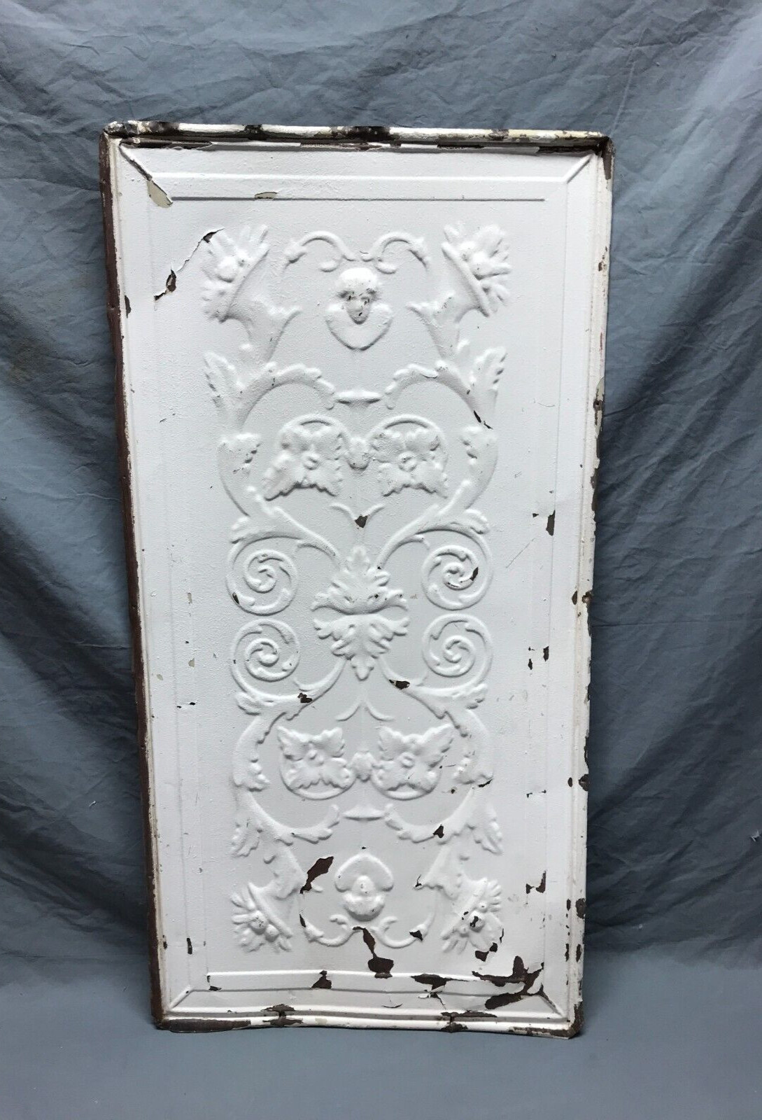 Antique 19″ x 37″ Tin Ceiling Architectural Decorative VTG Cherub Panel 83-24B