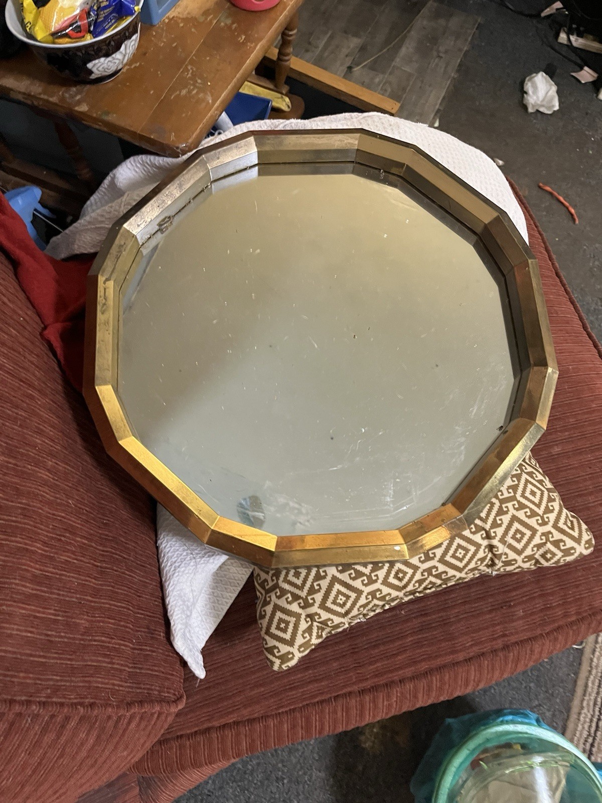 Vintage Burnwood Homco 16-Sided Round Wall Mirror Gold Frame 15″ MCM