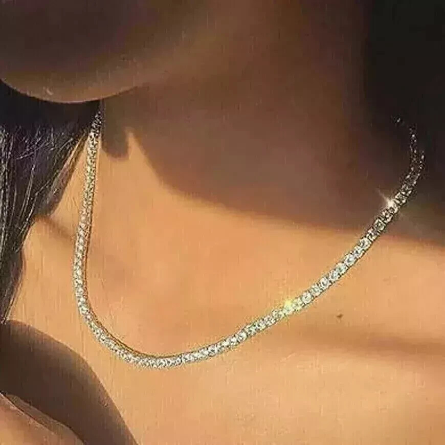 14Ct Round Lab Created Diamond Women’s Tennis Necklace 14K White Gold Plated 18″