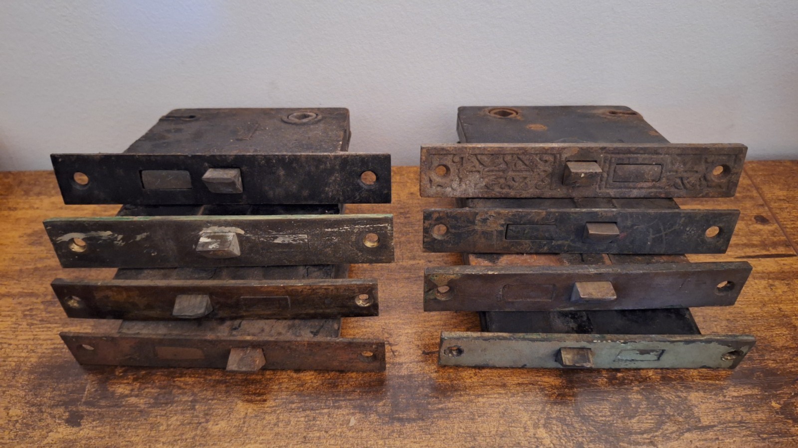 Lot of 8 Antique Large Mortise Locks 1 with Unique Decorative Case