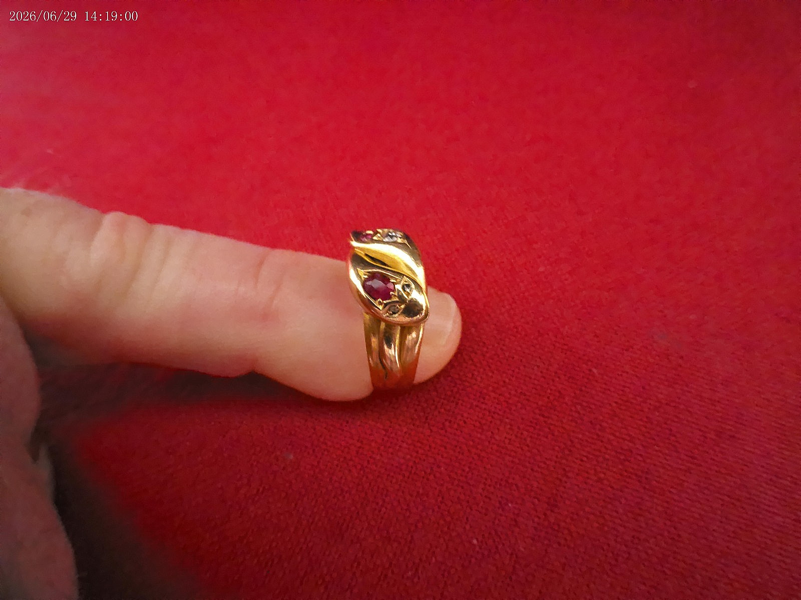 Antique 18ct Gold Diamond & Ruby Double Serpent Ring; Chester 1906; 6.5gm.