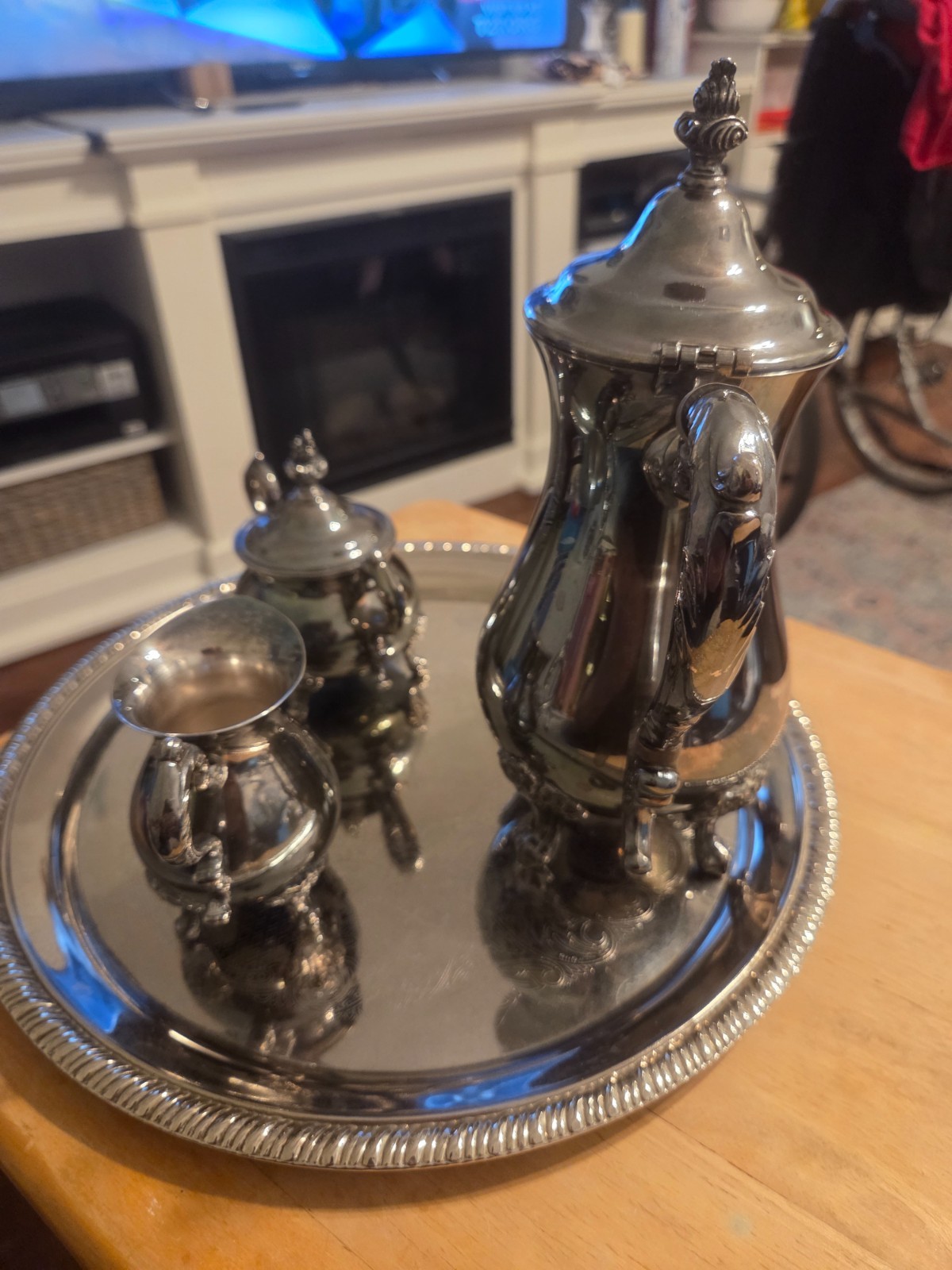 E.P. Silver Serving Set – Tray, Coffee Pot, Sugar Bowl, Creamer