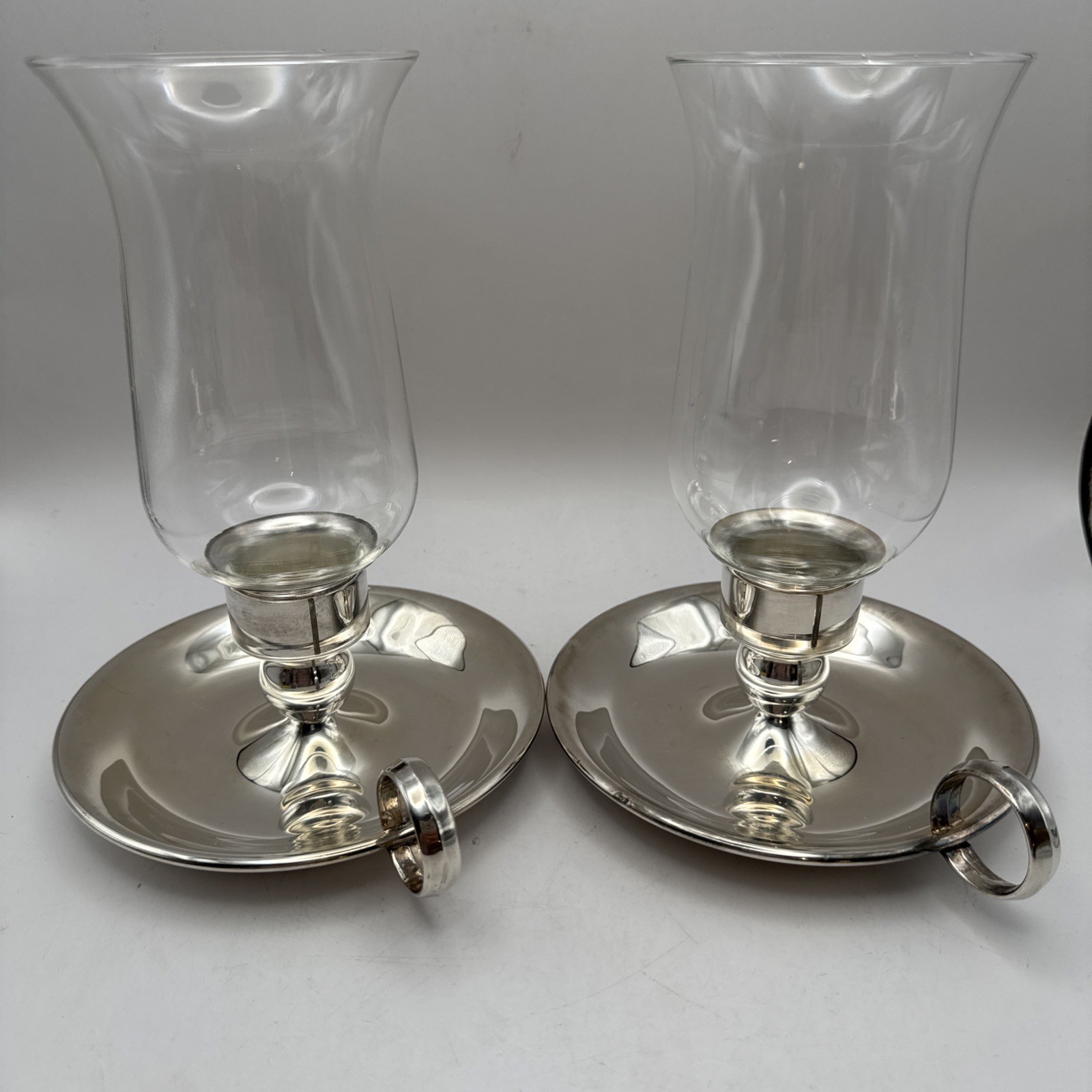 Vintage FB Rogers Silver Plated Chamberstick Hurricane Candle Holder Set