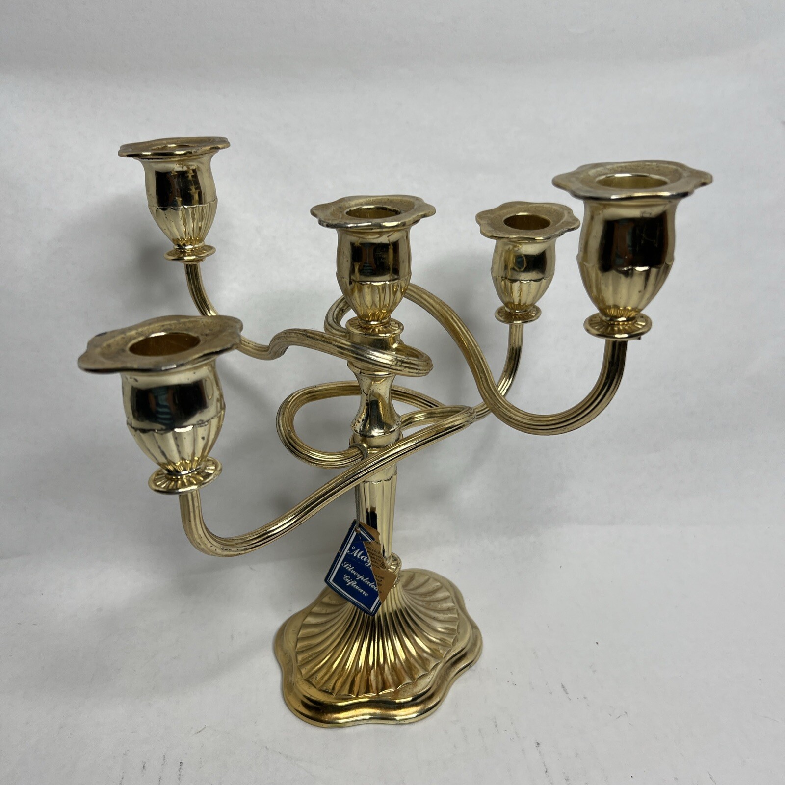 VTG MAYFAIR ENGLISH SILVER PLATED 5 BRANCH CANDELABRA CANDLE HOLDER TABLE DECOR