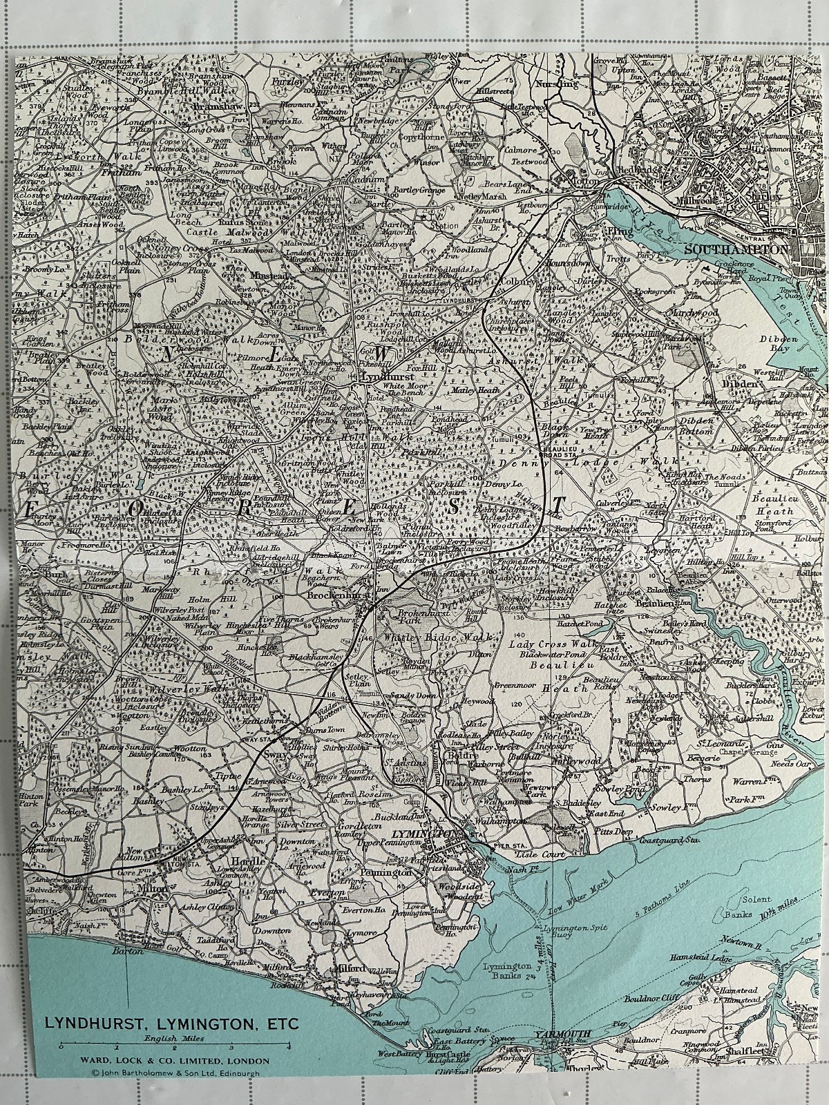 LYNDHURST, LYMINGTON, YARMOUTH – 1970 Vintage County Map England Southampton