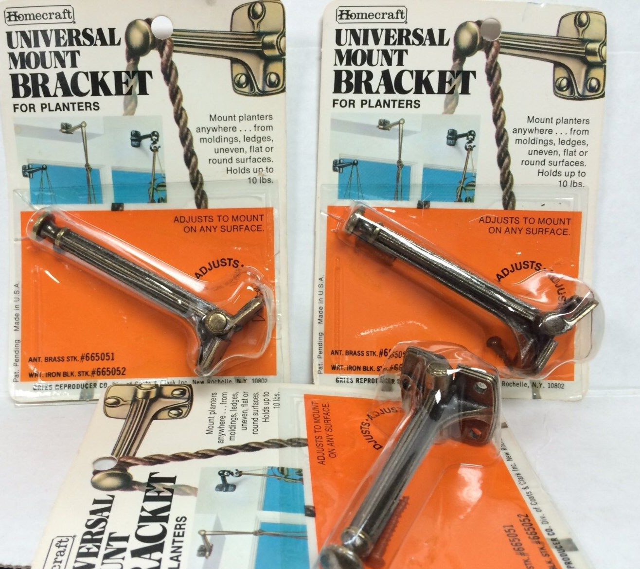3 Homecraft Universal Hanger Bracket hooks antique brass