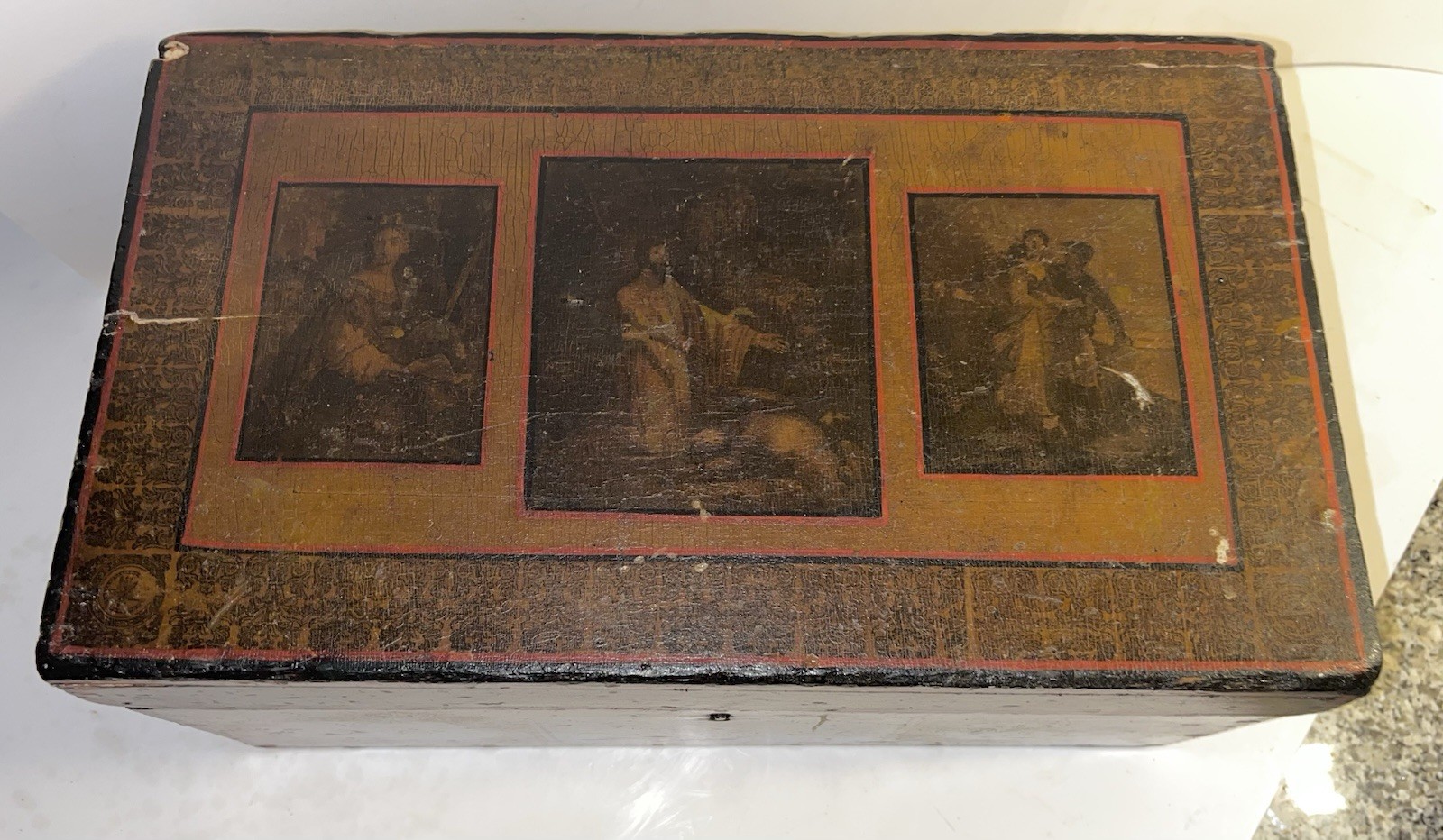 Antique DOCUMENT BOX 19TH C Fine Old Paint Super Early Decoupage Jenny Lind