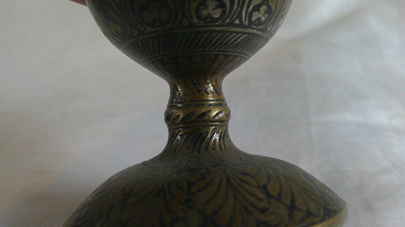 Vintage Antique Engraved Pattern Indian Brass Vase Old Leaves Flowers Intricate