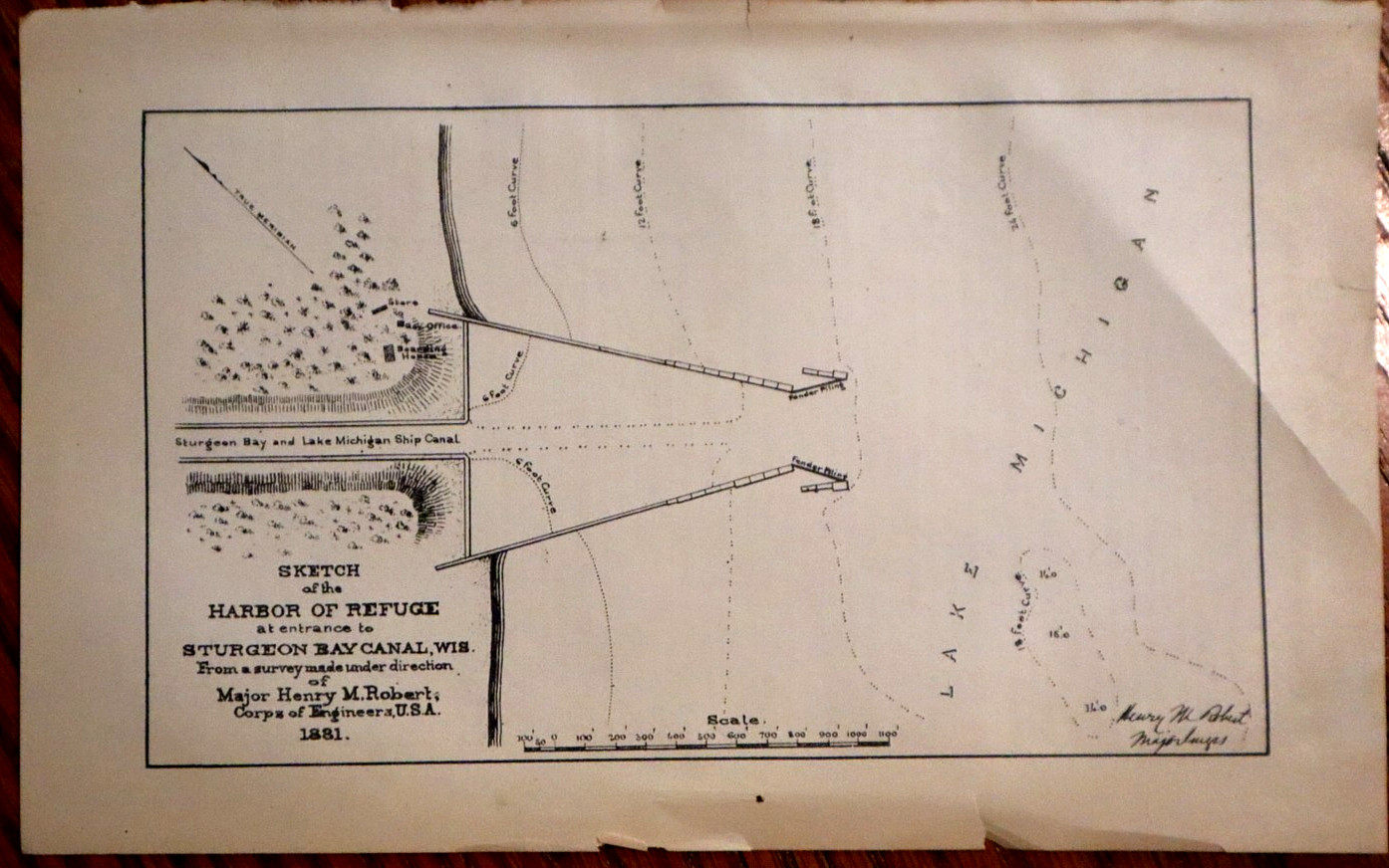 1882 Chart /Map ~ Harbor of Refuge, Sturgeon Bay Canal, Lake Michigan, Wisconsin