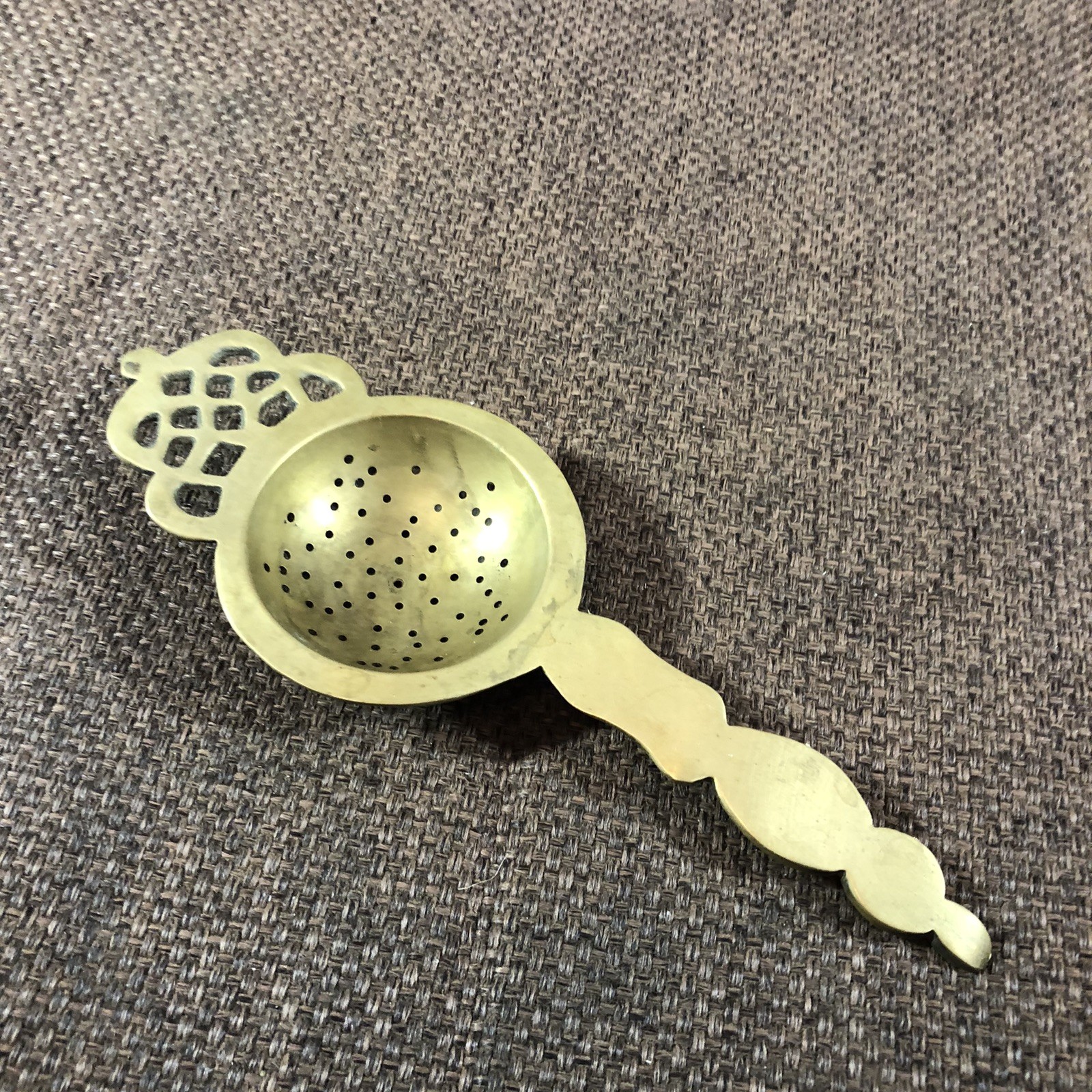 Vtg Brass Cocktail Or Tea Strainer English Georgian Crown Filigree