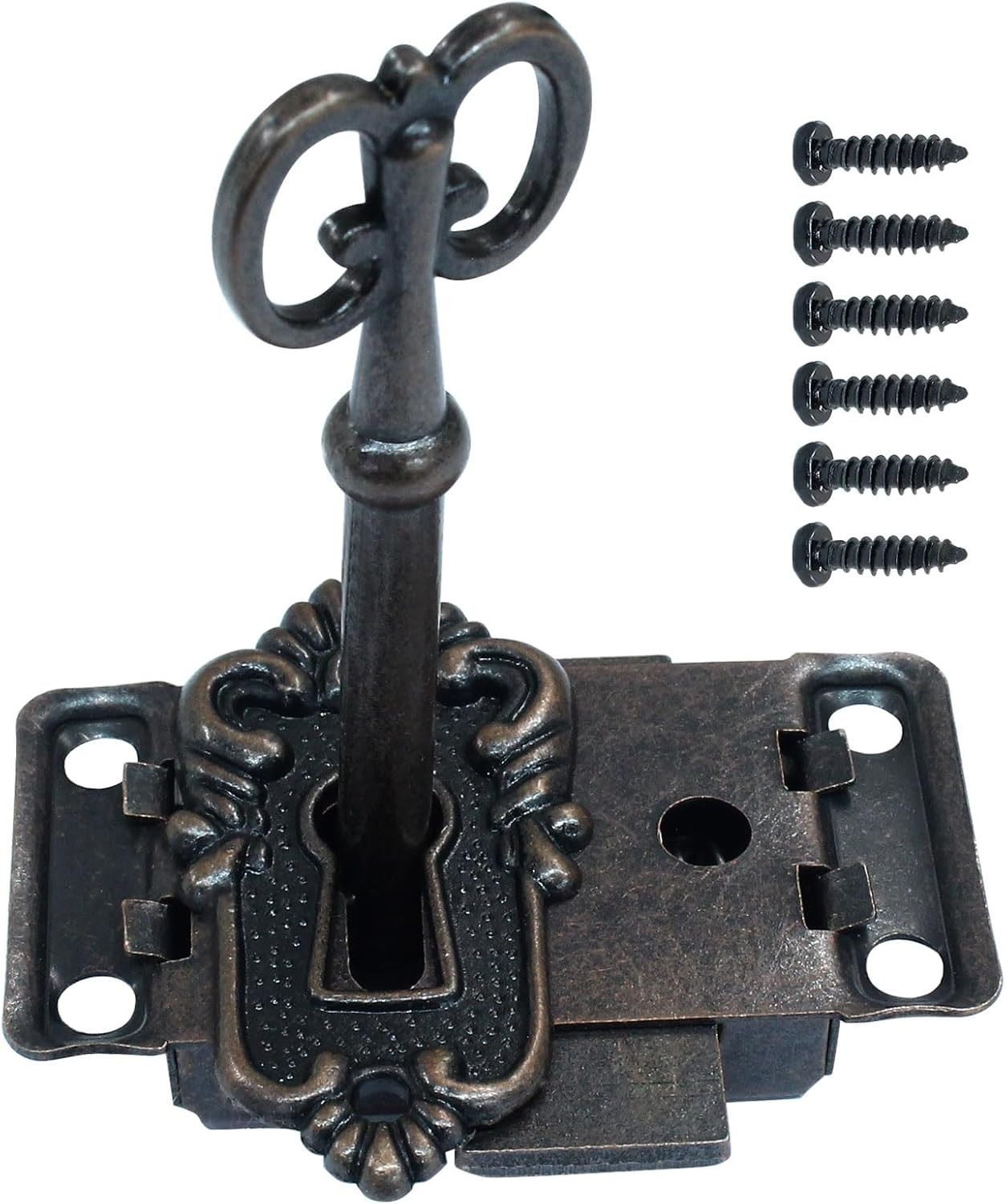 Vintage Skeleton Lock with Key, Antique Decorative Cabinet Lock for Chest Cupboa