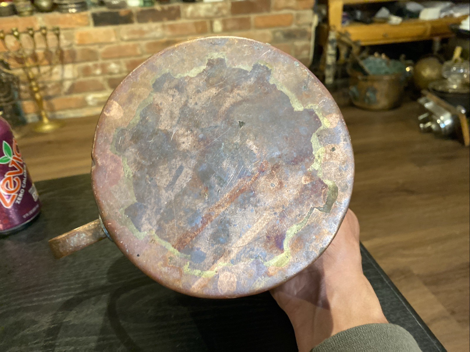 Antique Primitive Large Copper Cup Or Small Pot With Handle, Dovetail Seems