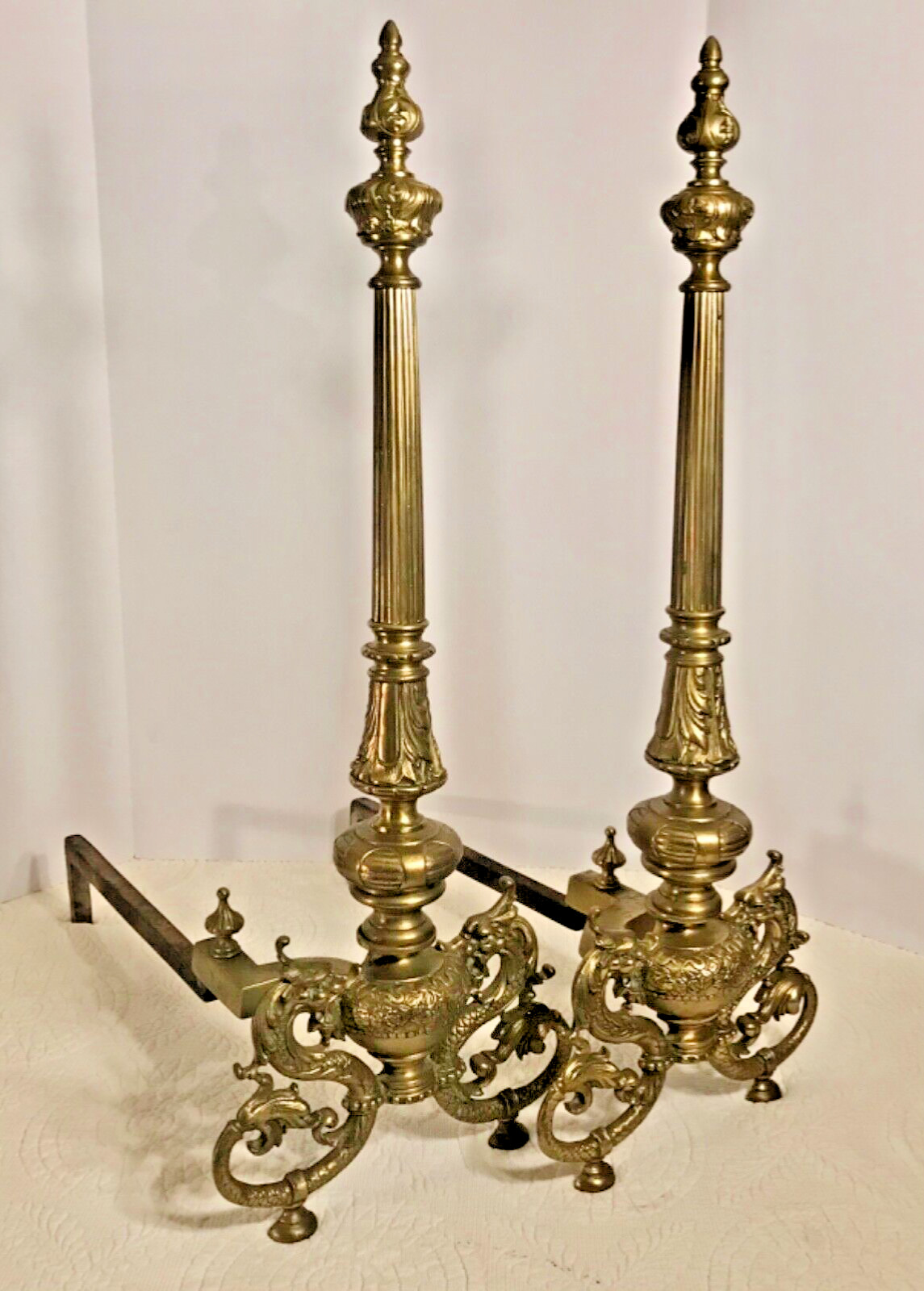 Late 19th Century Renaissance Revival Cast Brass Andirons with Sea Serpents 30”