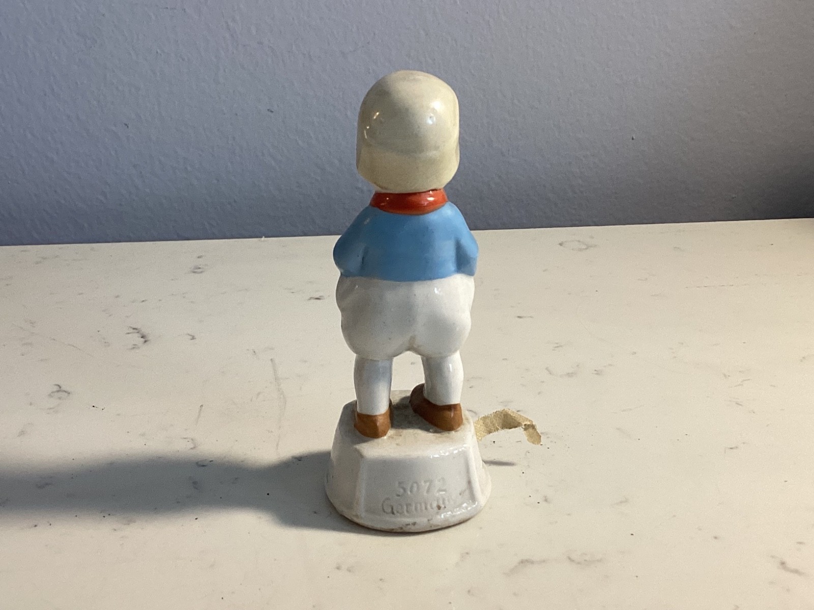 VERY RARE ANTIQUE GERMAN PORCELIAN FIGURAL LITTLE BOY TAPE MEASURE MUST SEE NR
