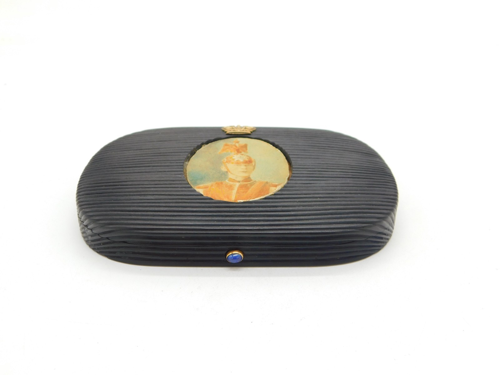 19th Century Prussian Reeded Hemacite & 14ct Gold Jewellery Box Antique