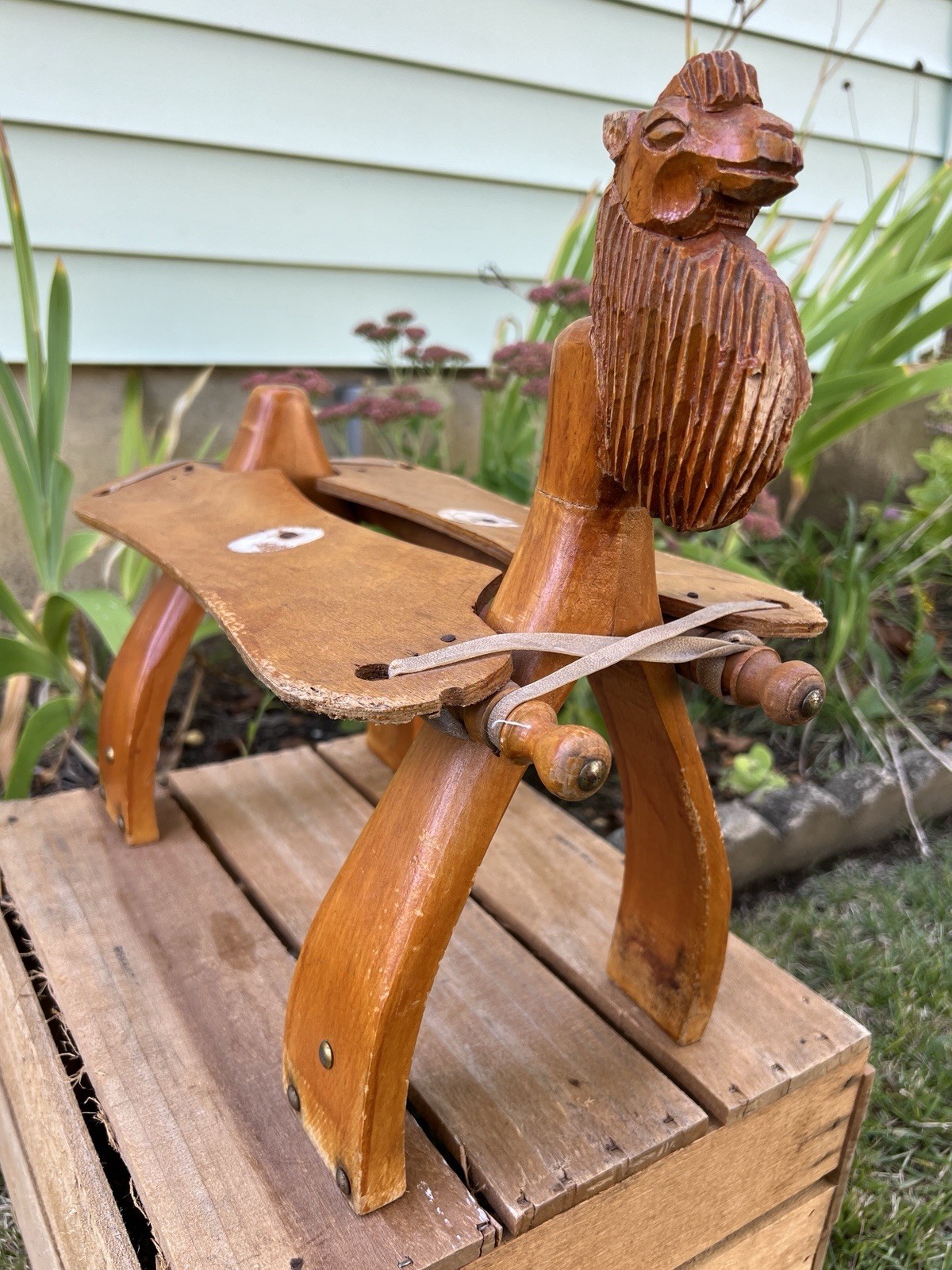 Vintage Turkish Hand-Carved Camel Saddle Stool Folk Art Original – Export Label