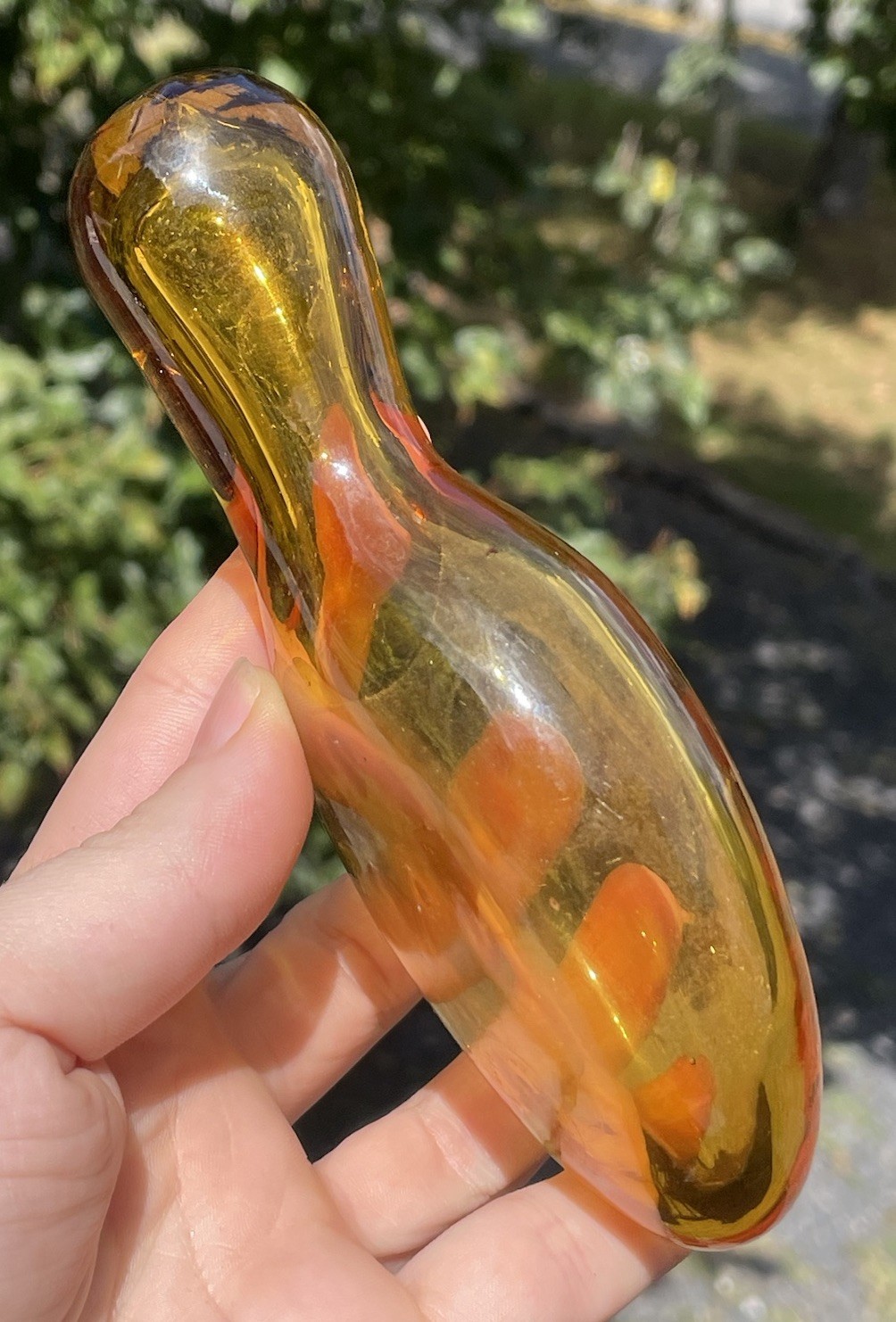 Antique Early 20th C. Czechoslovakian Amber Glass Sock Darner Egg 1920s 1930s