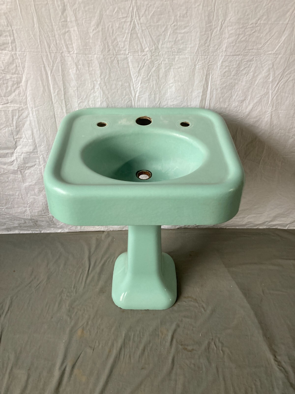 Antique 24″ Cast Iron Jadeite Green Porcelain Pedestal Sink Vtg Standard 180-26E