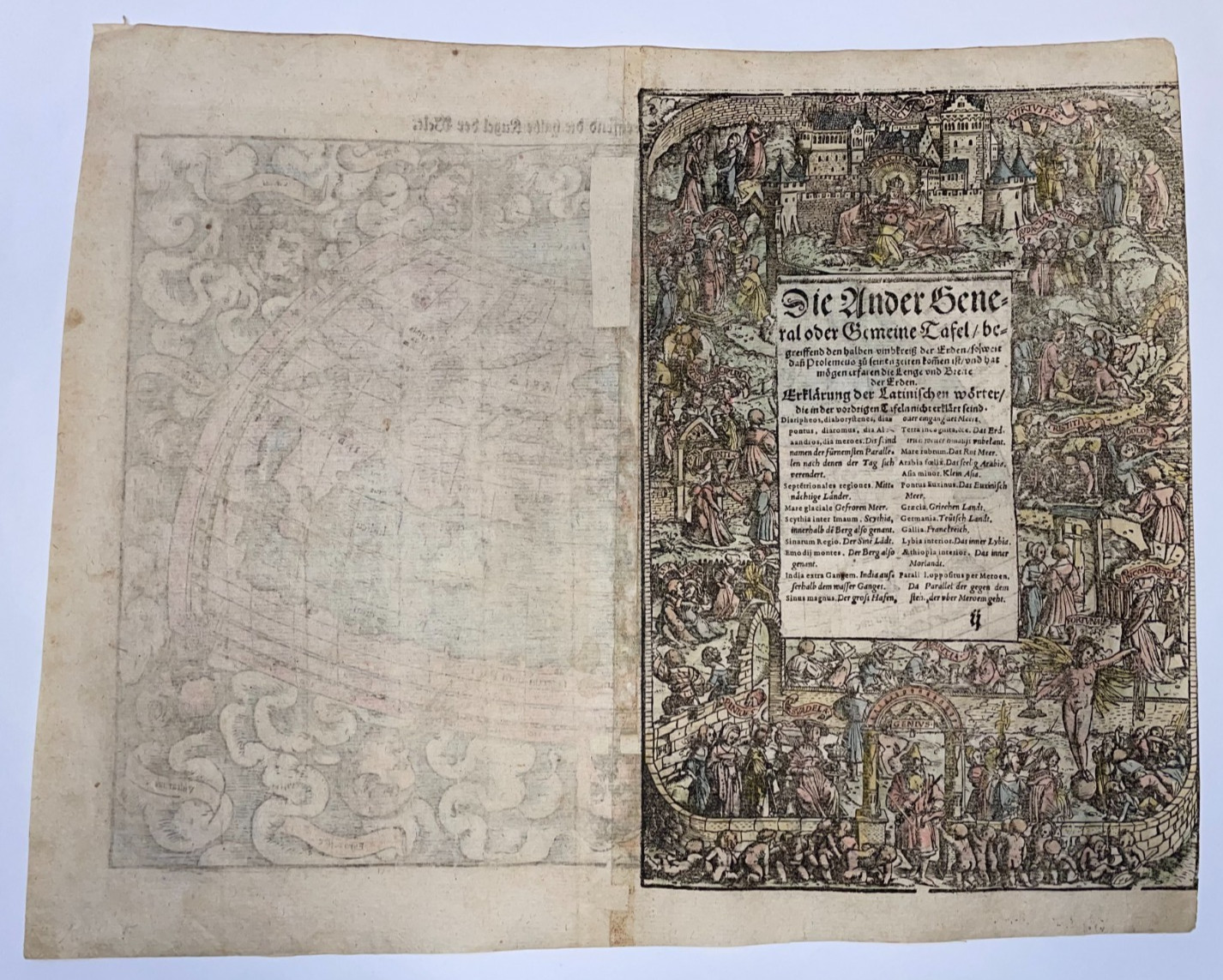 PTOLEMAIC WORLD 1578 SEBASTIAN MUNSTER LARGE UNUSUAL ANTIQUE MAP 16TH EDITION