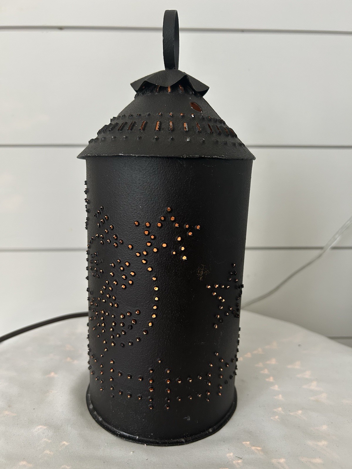 Primitive Punched Tin Electric Light/Lantern Stars Pumpkin 10” Rustic EUC ￼
