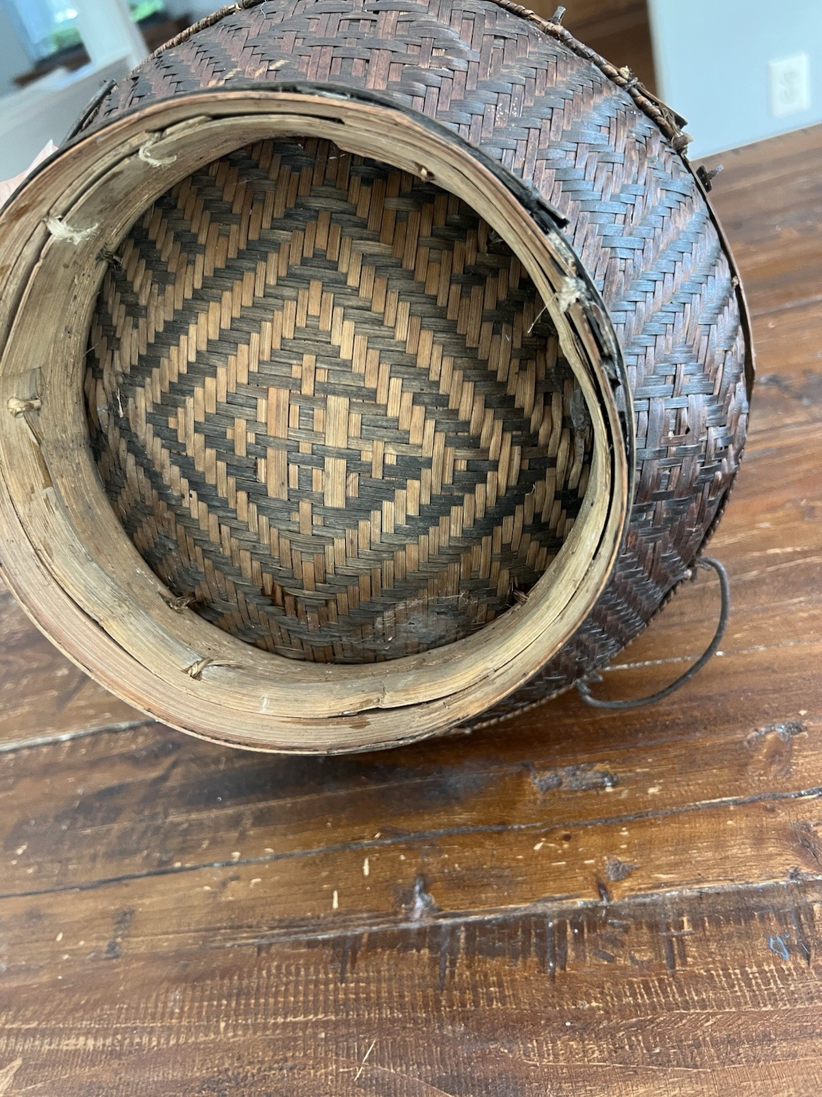 Antique Chinese Wedding Ceremonial Bamboo Woven Hat Box – Circa 1870