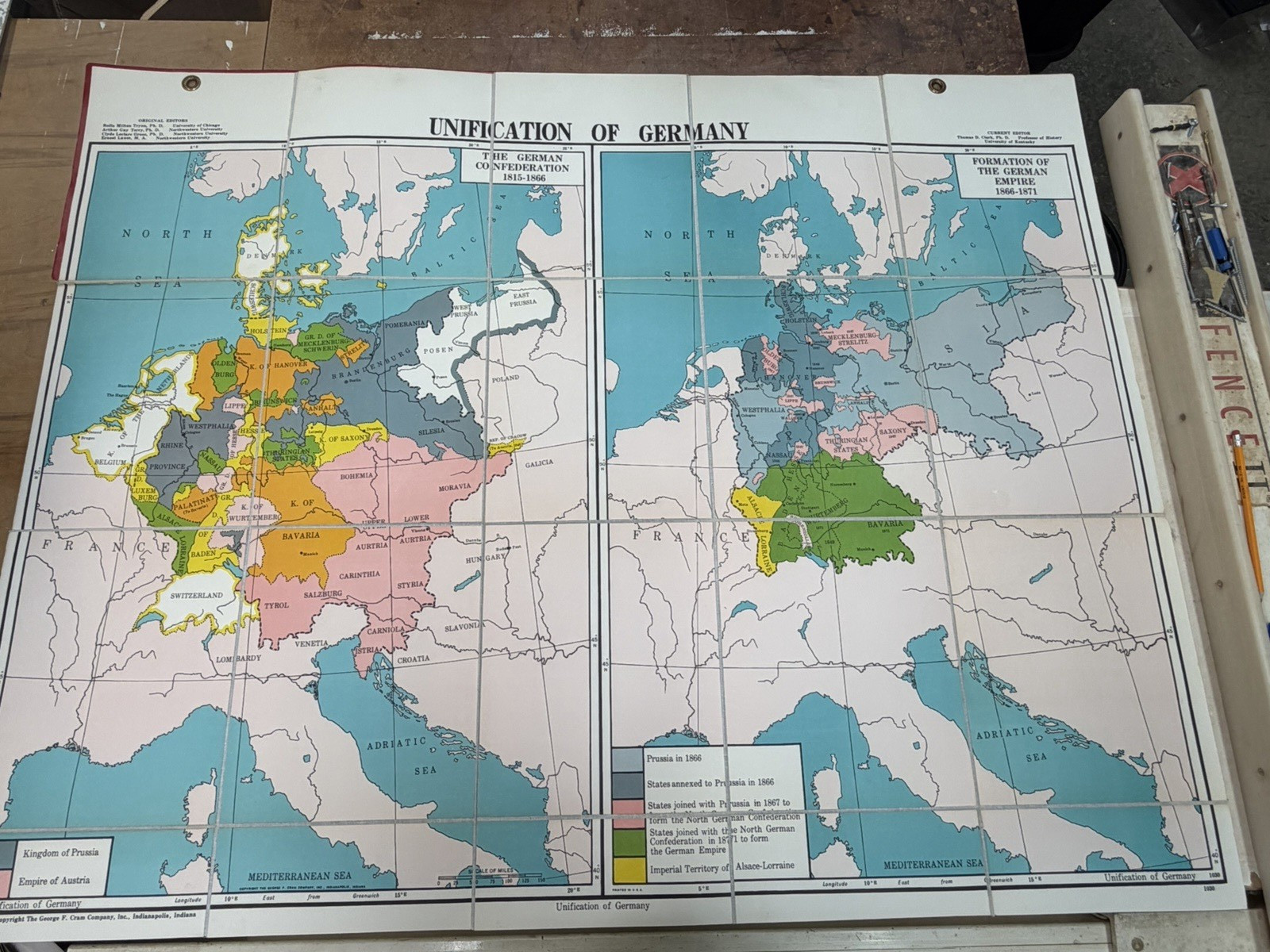 Vintage Cram’s UNIFICATION OF GERMANY Physical-Political Map, SUPER RARE!!!!!!!!
