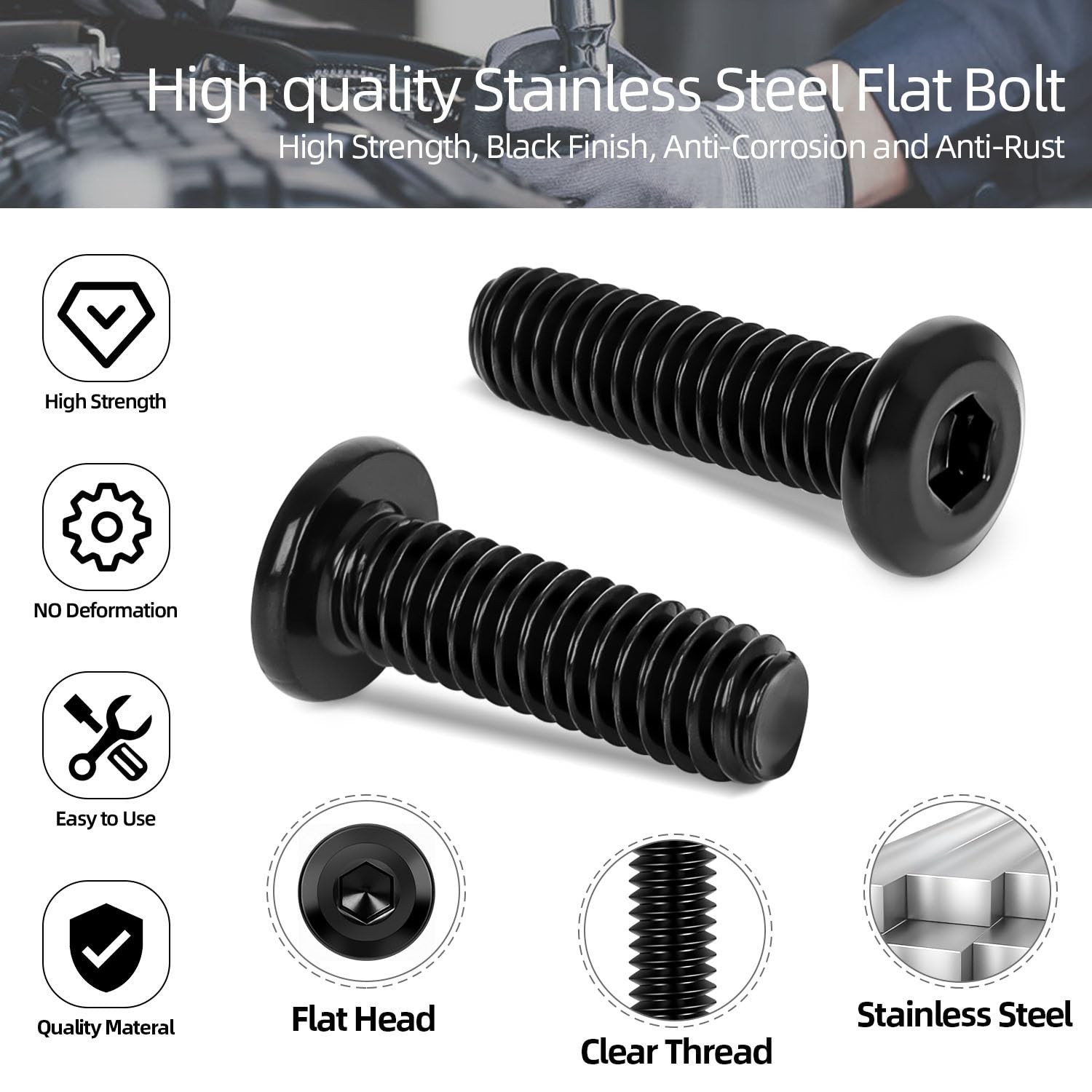50 PCS M4 x 10mm Flat Head Socket Cap Screws Bolts, Flat Round Head Furniture…