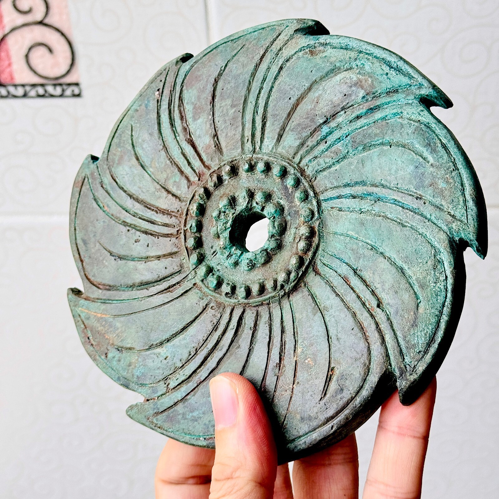 Antique Chakra Rowel Khmer Godness Weapon Bronze Warrior Vishnu Guardian #18052