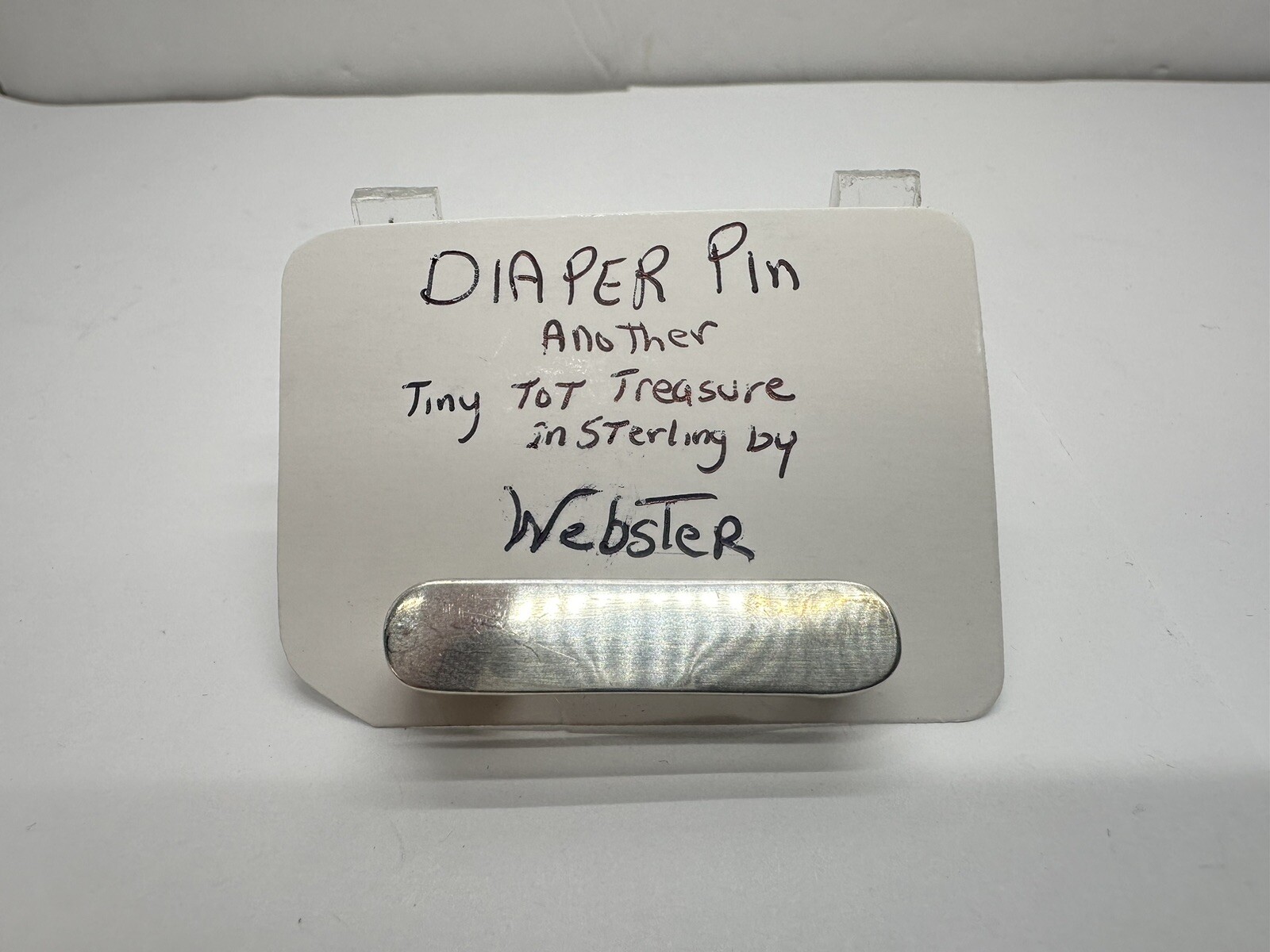 Vintage Webster Tiny Tot Treasure Sterling Baby Diaper Pin on Hand wrote card.