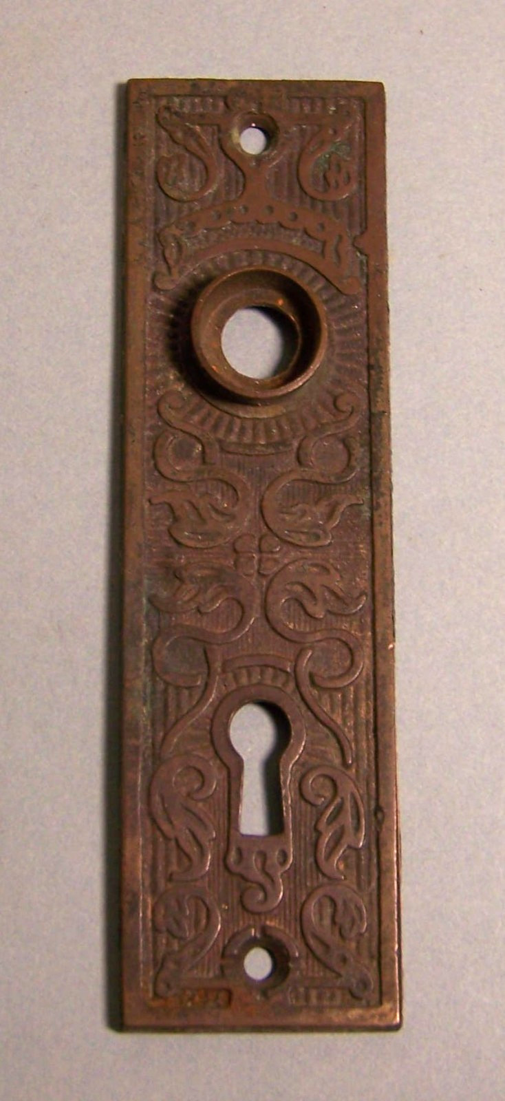 Victorian, backplate, ornate design, brass/bronze, 5 1/4 x 1 1/2 inches