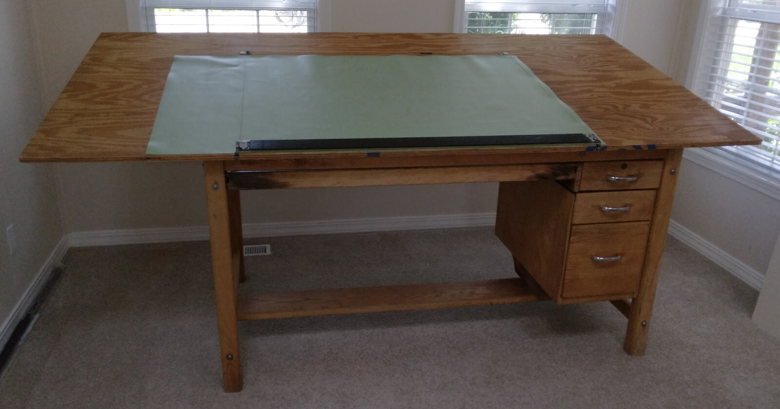 Vintage ‘Mayline’ 4-Post Oak Drafting/Drawing/Craft Table with 4 drawers