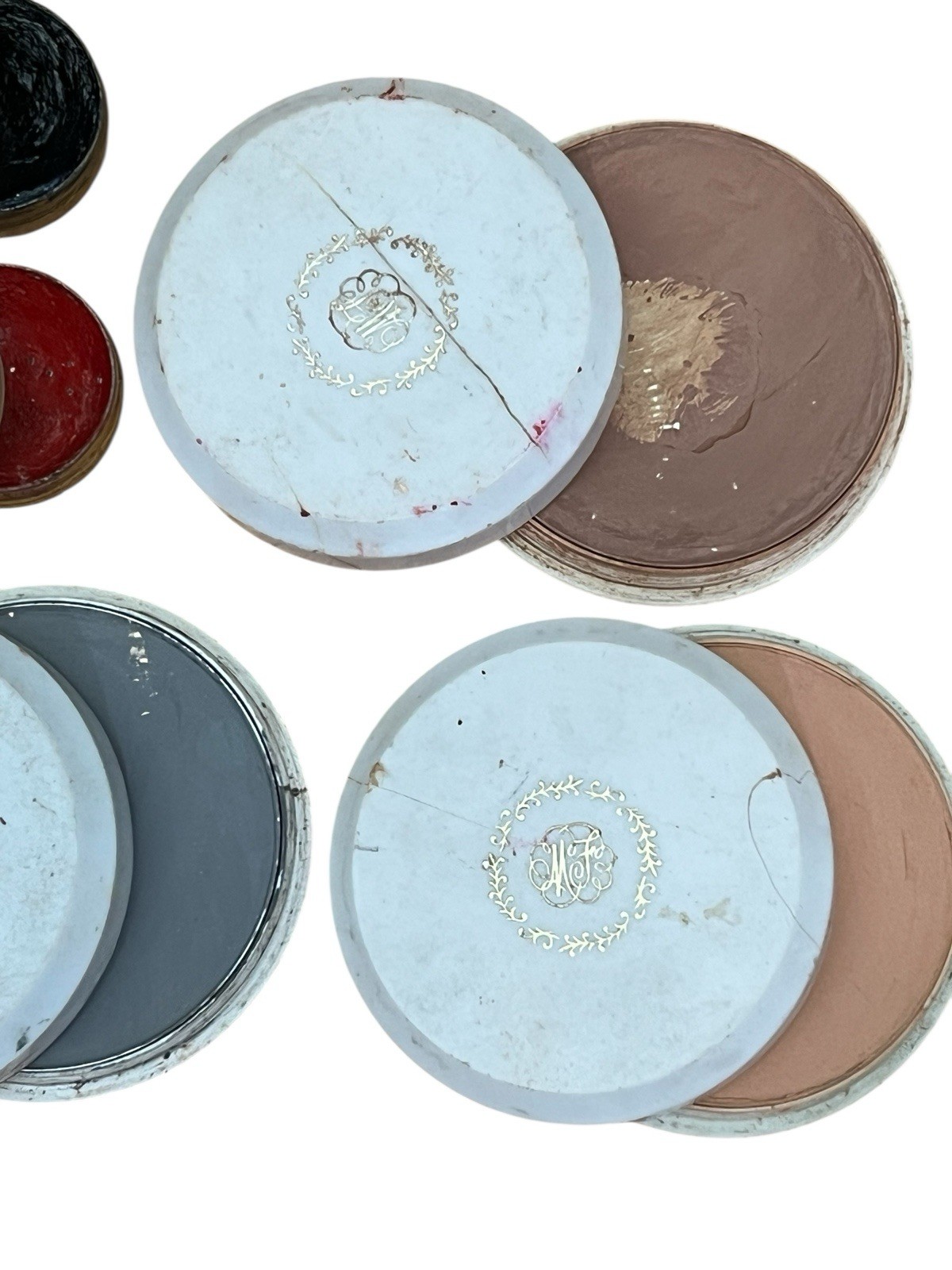 VINTAGE 1930 MAX FACTOR HOLLYWOOD, GREASE PAINT, STAGE MAKE UP THEATER Lot of 17