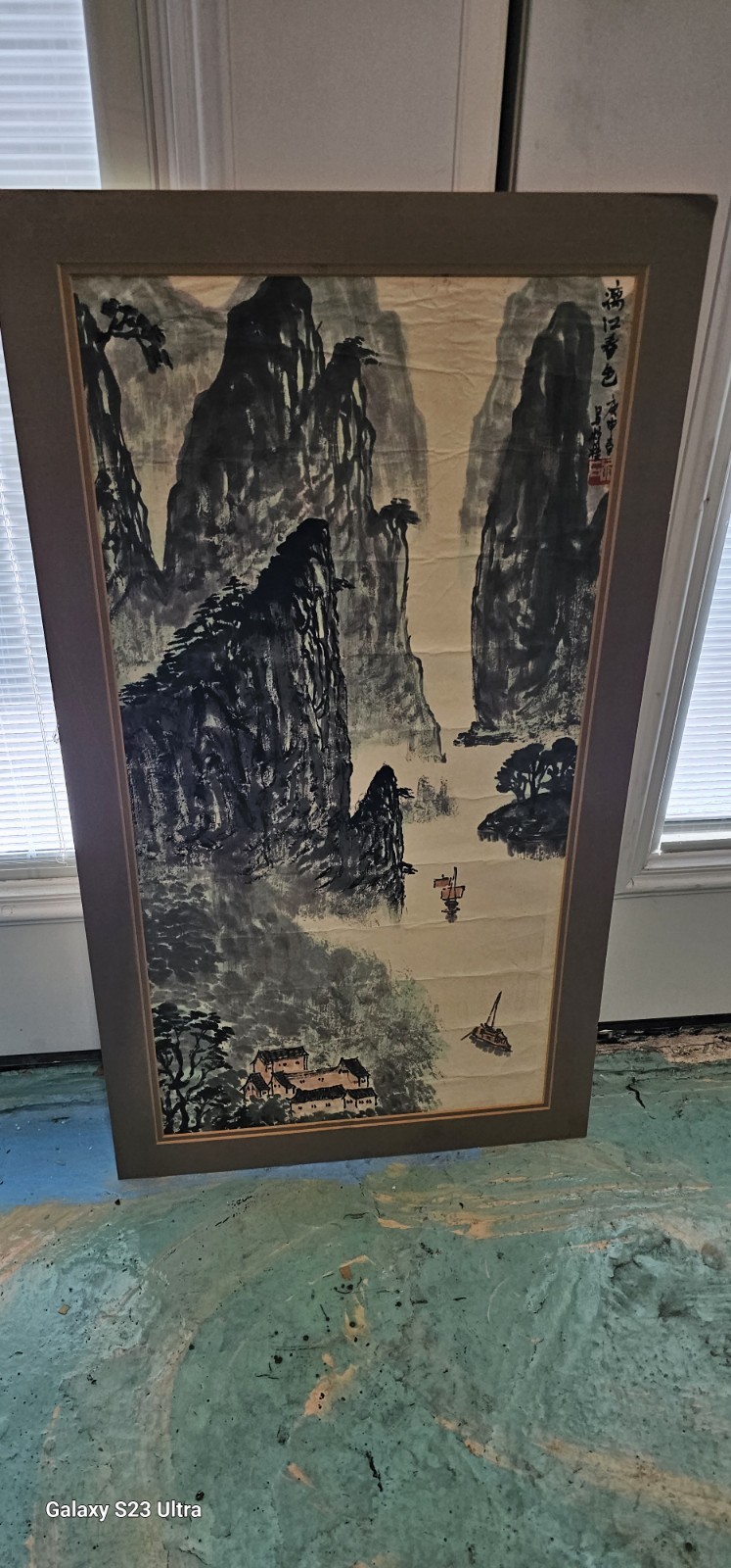 Vintage Chinese Ink Painting Li River By Pin Shi 20th Century 29.5×16.5 Asian