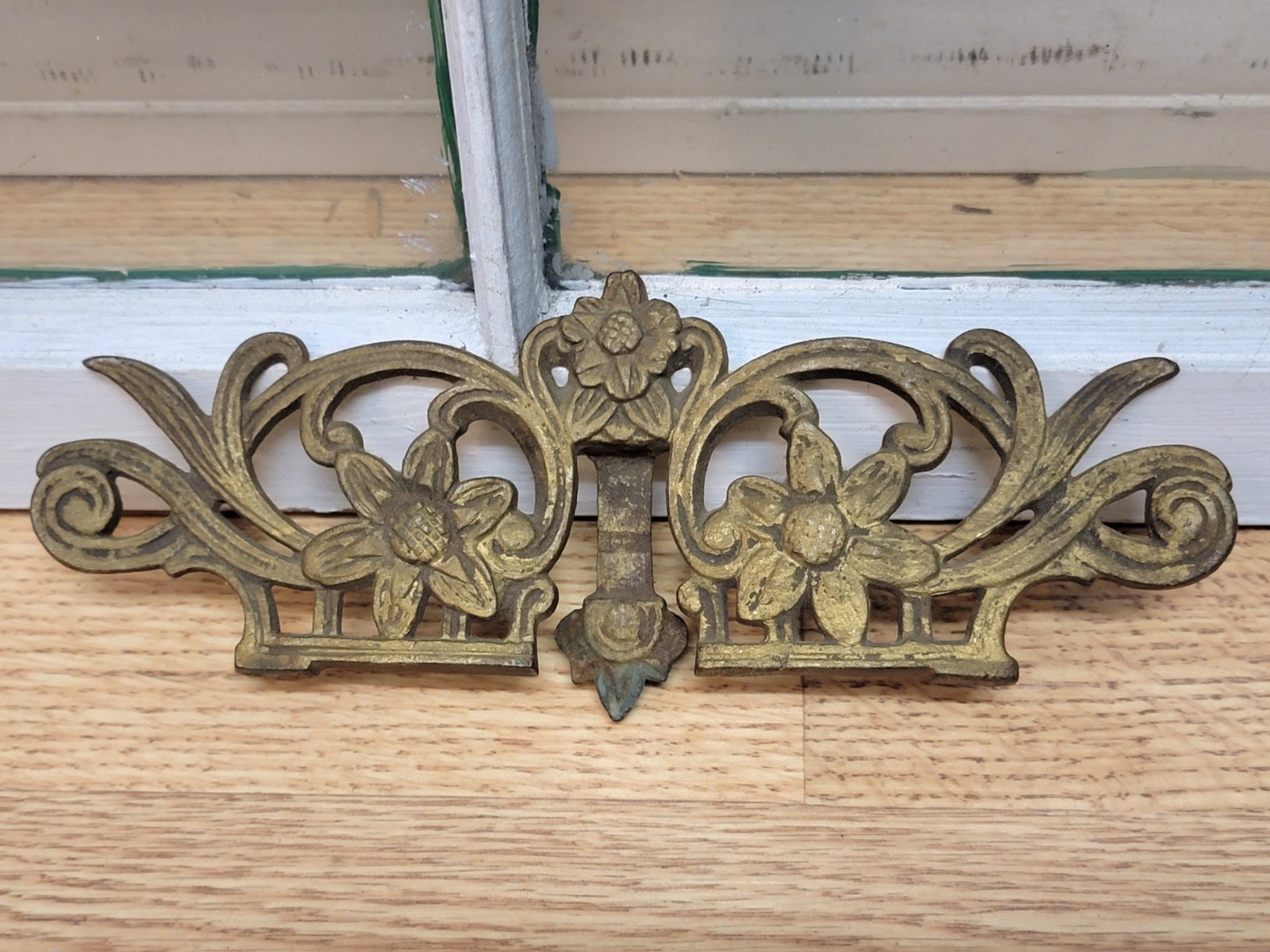 Antique Art Deco CP Henry 1937 Patent Brass Gold Ornamental Drapery Support